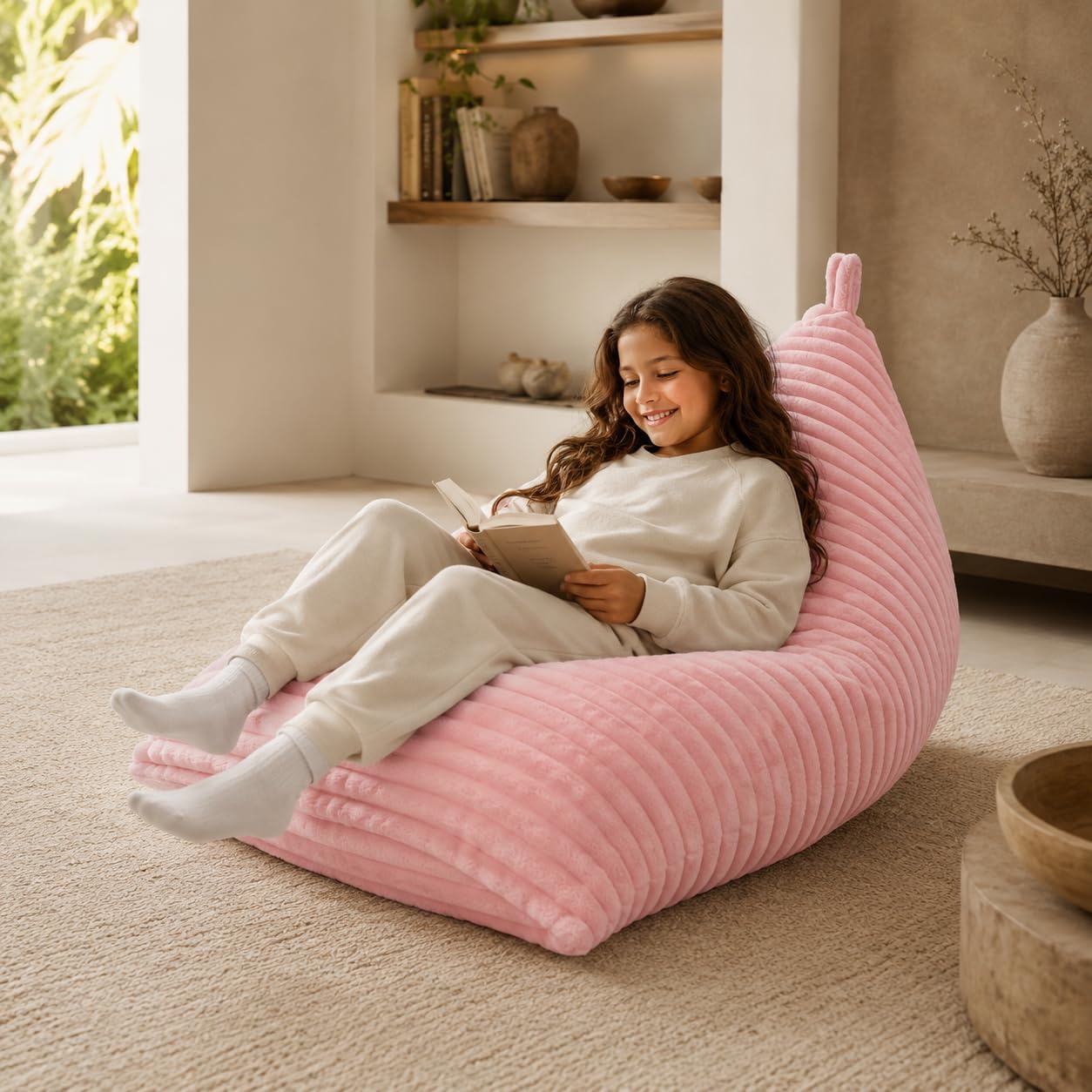 Sea Zaela Daily Leisure Bean Bag Chair Foam Filler Faux Fur Bean Bag Chair for Kids