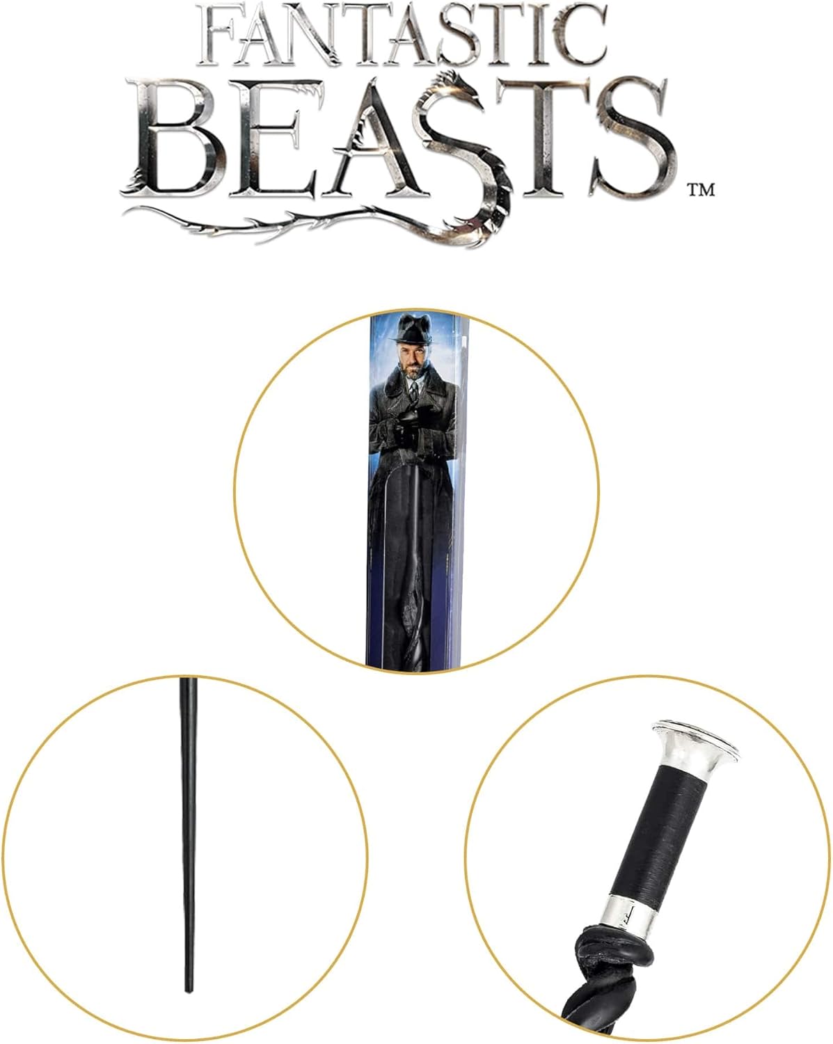 The Noble Collection - Albus Dumbledore Wand in A Standard Windowed Box - 16in (40cm) Wizarding World Wand - Fantastic Beasts Film Set Movie Props Wands