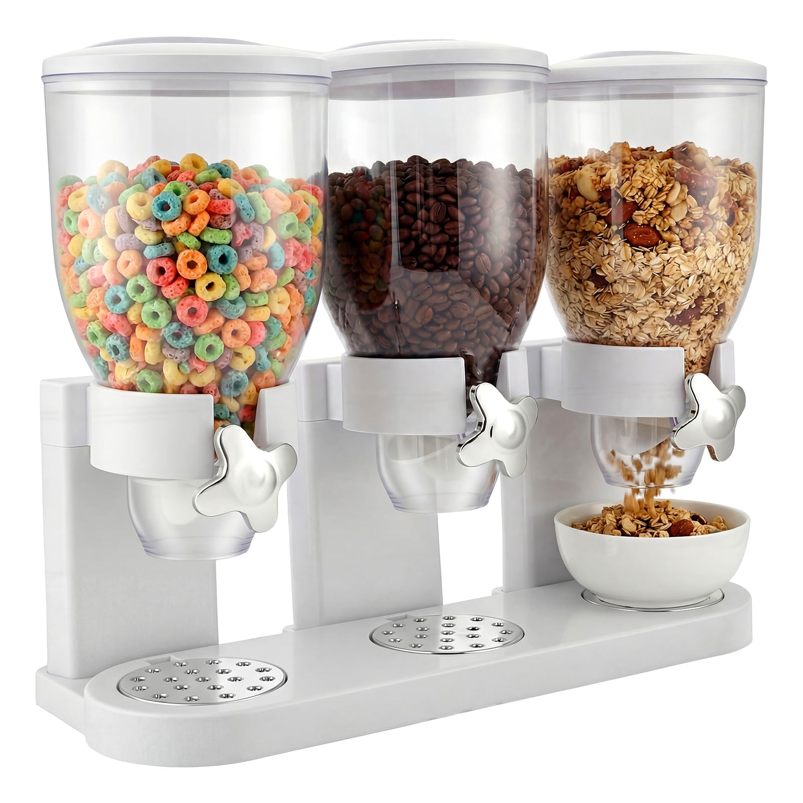 Müslispender & Snack-Dispenser mit 3 Kammern, 6L Gesamtvolumen - Rotierender Getreidebehälter für Cornflakes, Nüsse und Kaffeebohnen | Luftdicht & Crush-Free Design für Küche & Snackstation