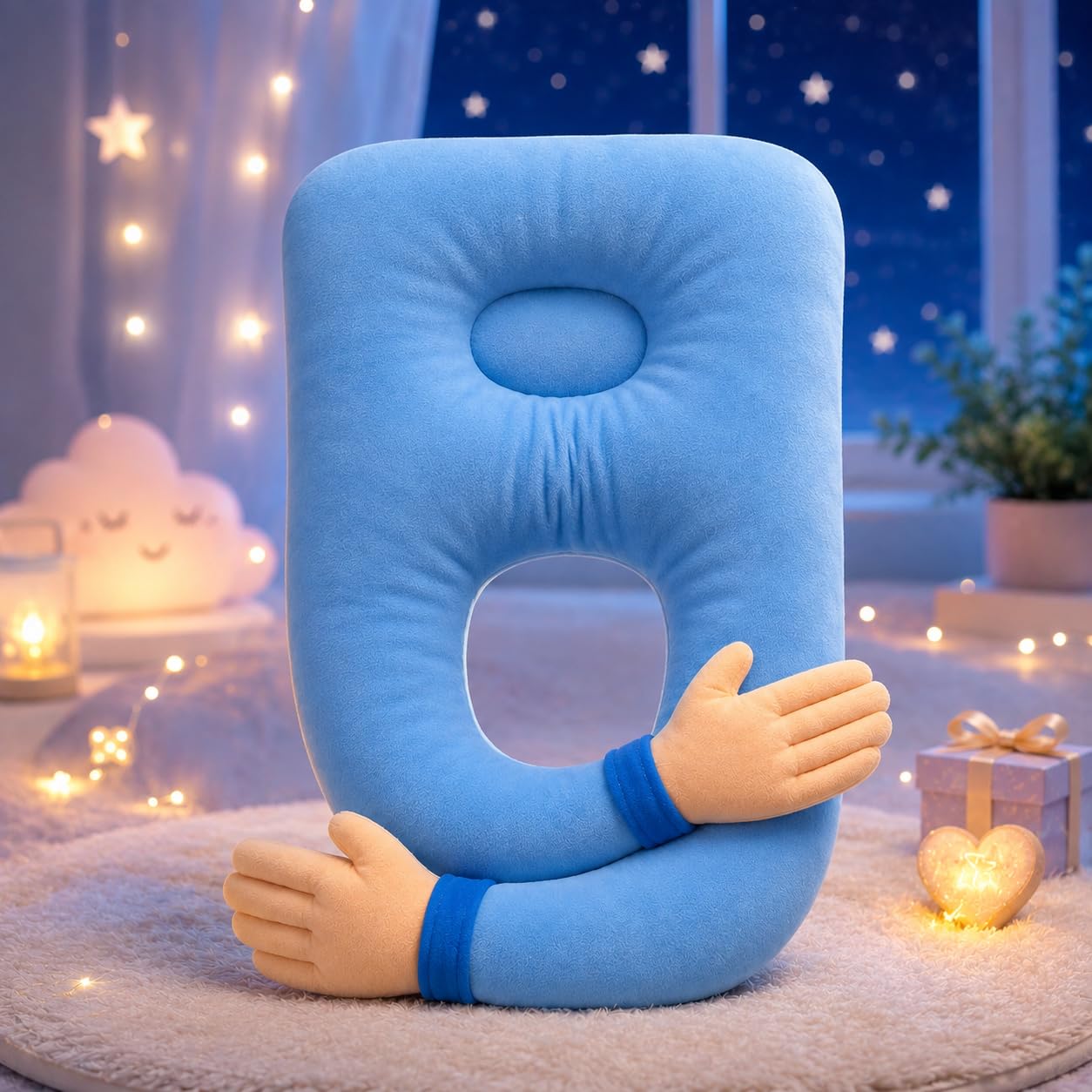BABIES BLOOM Hugging Pillow Plush, U-Shaped Body Pillow with Arms, Soft Kawaii Plush Cushion, Hug Pillow for Kids & Adults, Decorative Pillow for Bed (Blue)-image-5