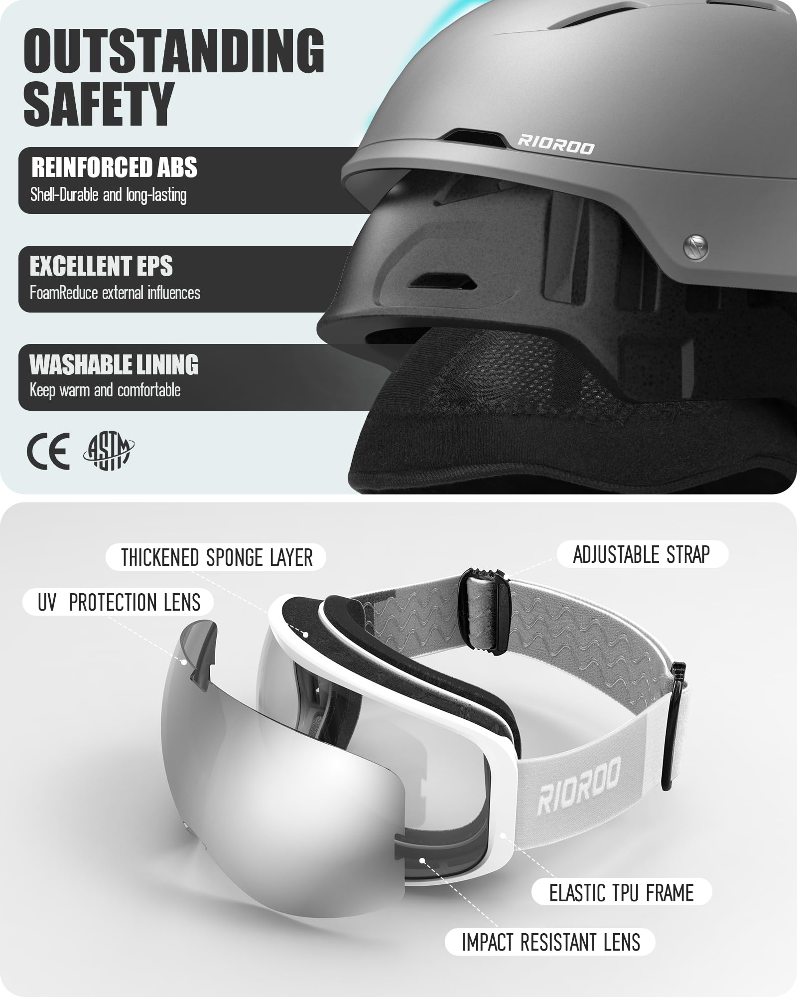 Casco De Esquí con Traje De Gafas, Casco De Deportes Transpirables con Gafas, Adecuado para Deportes De Nieve, Snowboard A Prueba De Viento, Adecuado para Hombres Y Mujeres JóVenes