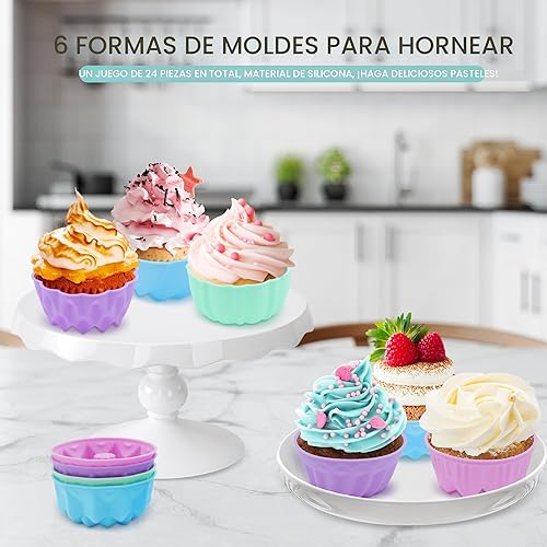 Miniatura 9 de To Encounter Paquete de 24 moldes de silicona – Molde de silicona antiadherente de 3 pulgadas para donas, tazas para hornear, molde para donas