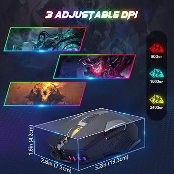 X18 Wireless Gaming Mouse 2.4G, Rechargable-XG502, 600mAh Ultra-Long Life, 7 RGB Light, 2400 DPI, Intelligent Power Saving, Silent Click, USB Receiver, Optical, for PC/Mac/PS4/XBOX (Black)
