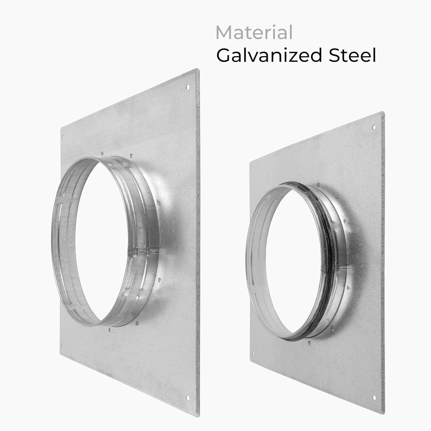 8" Inch Dryer Vent Wall and Ceiling Plate Hole Cover - Duct Connector Flange - 8' Inch Galvanized Steel Adapter for Air Ventilation Systems - Cooling, and HVAC Applications