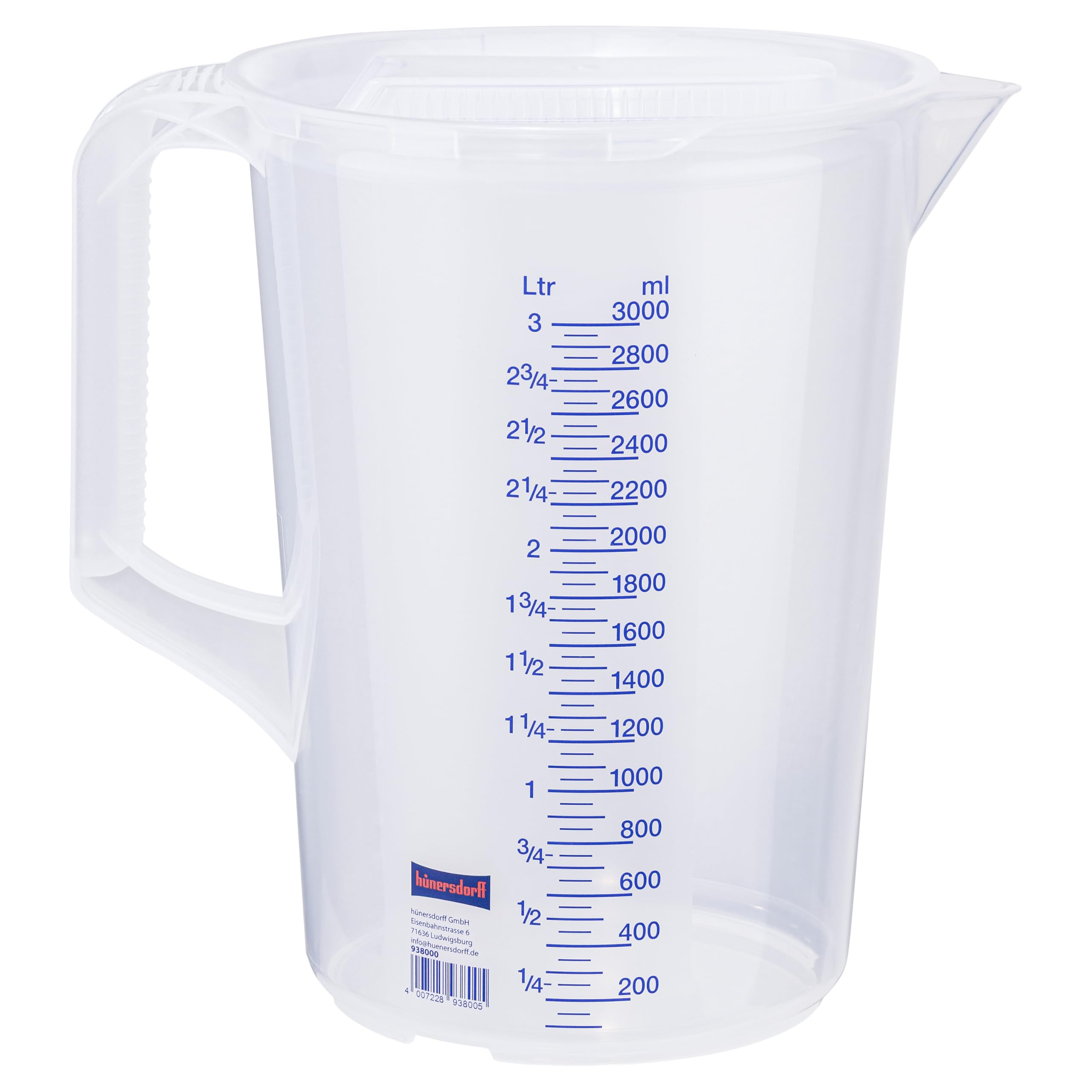 Hunersdorff 938000 Graduated Can with Closed Handle, White/Blue, 3000 ml