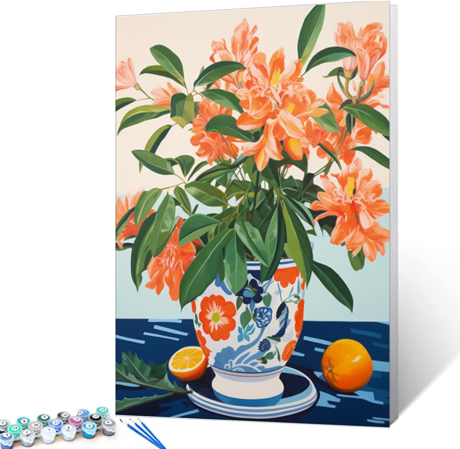 Tucocoo Orange Flowers in a Floral Pot Paint by Numbers Kits 16x20 inch Canvas DIY Oil Painting for Kids, Students, Adults Beginner with Brushes Acrylic Pigment Neo-Pop Style Painting(DIY Frame)