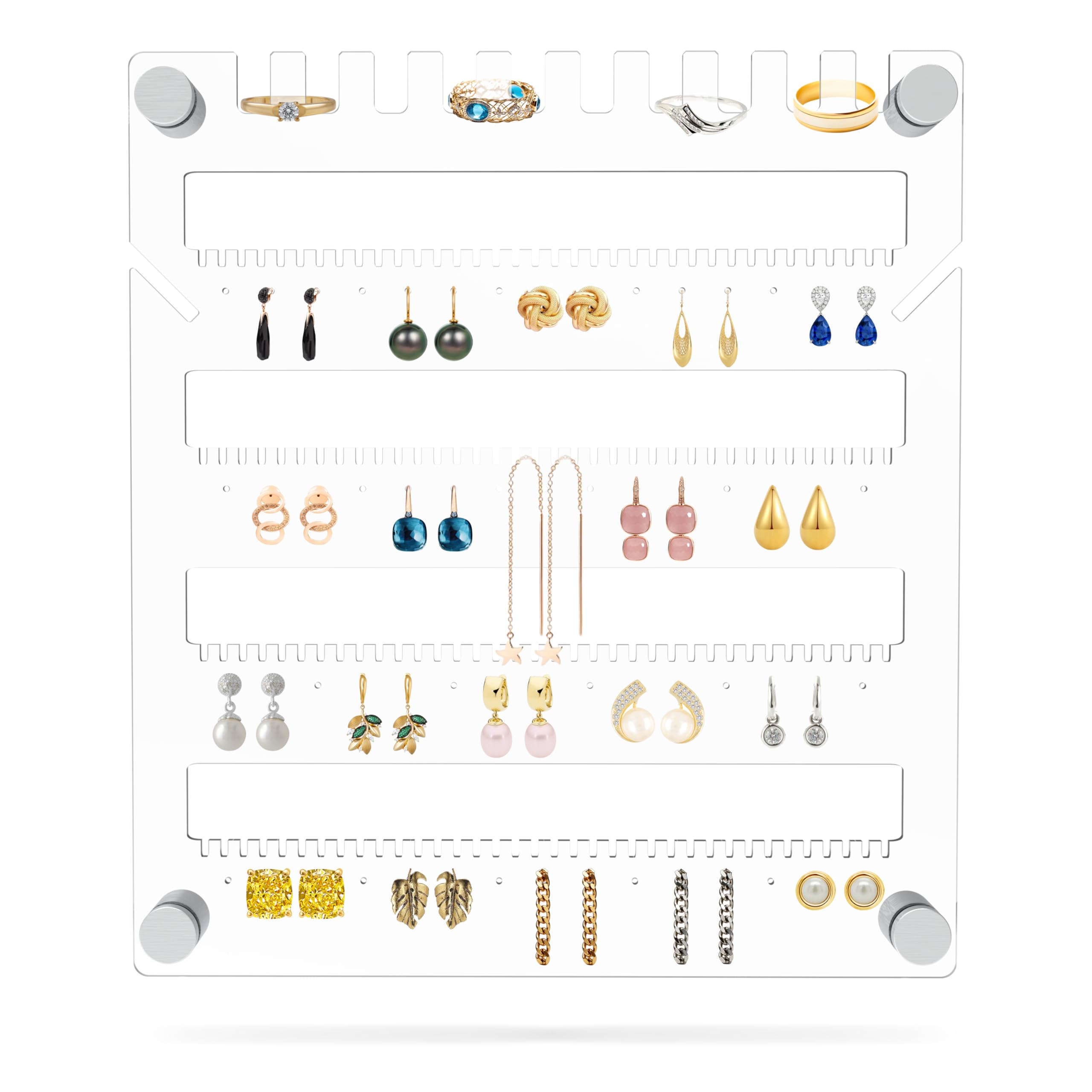 SUPERIOR ESSENTIALS 5-Tier Jewelry Organizer - Elegant Jewelry Holder Organizer for Studs, Earrings, Necklaces, and Rings - Wall-Mountable Hanging Jewelry Stand