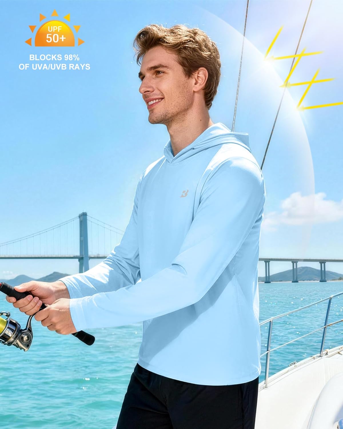 Roadbox Mens UPF 50+ Long Sleeve, Sun Hoodie Fishing Shirts for Men, UV Protection Hooded for Hiking Running Workout - Image 3