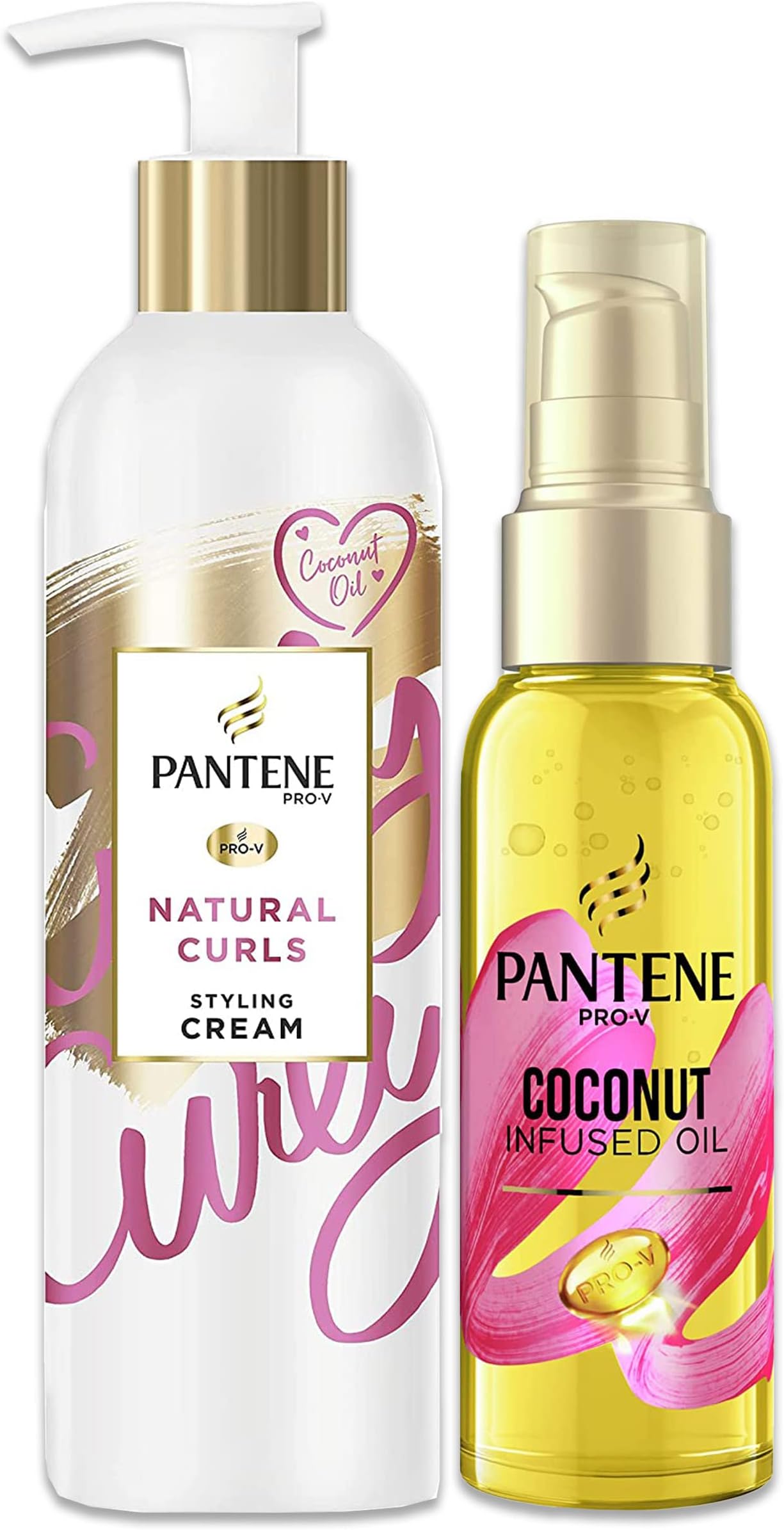 Curl Cream and Hair Oil, Curly Hair Products with Coconut Oil, Leave In Conditioner Heat Protection For Natural Curl Definition and Frizz Ease, 235ml + 100ml