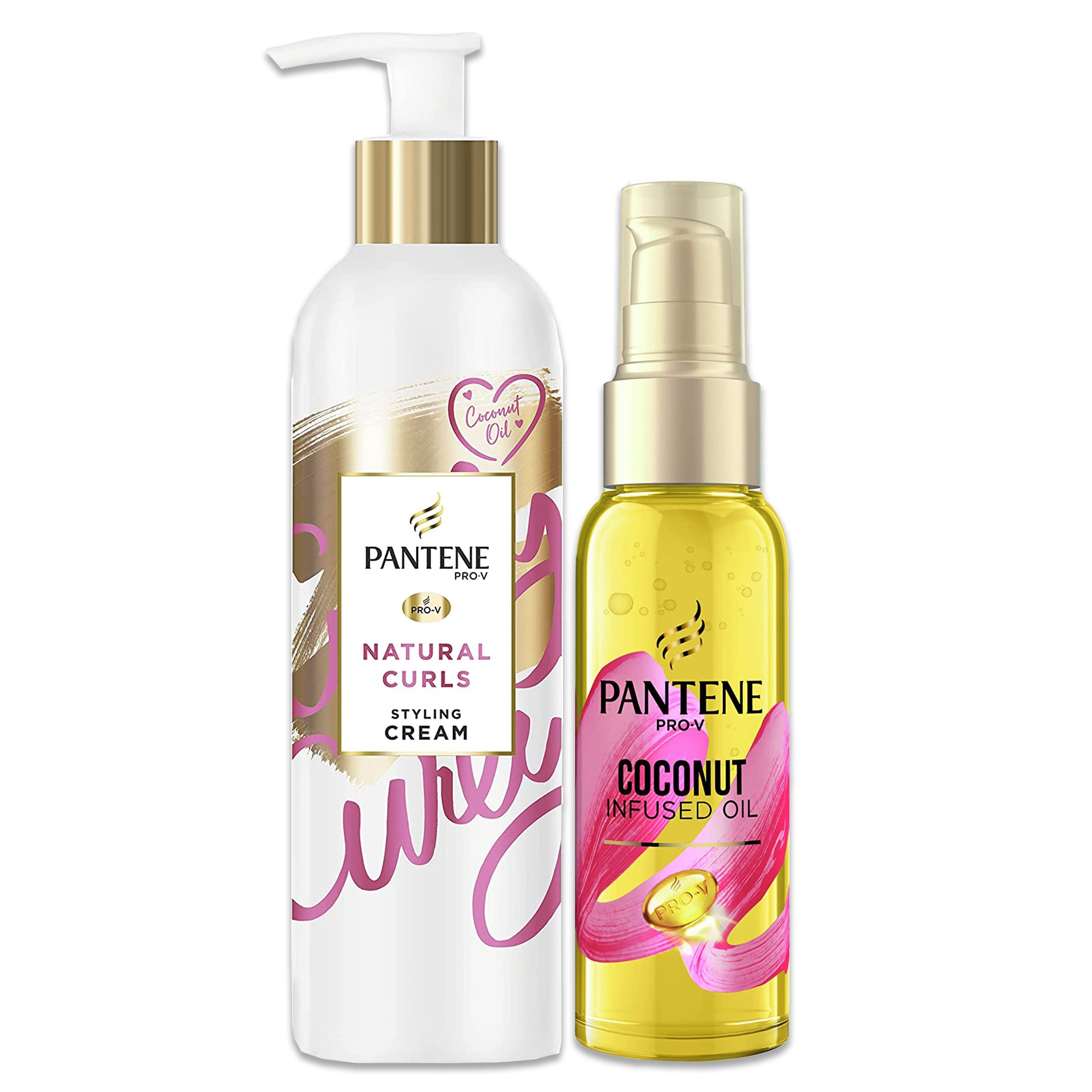 Curl Cream and Hair Oil, Curly Hair Products with Coconut Oil, Leave In Conditioner Heat Protection For Natural Curl Definition and Frizz Ease, 235ml + 100ml