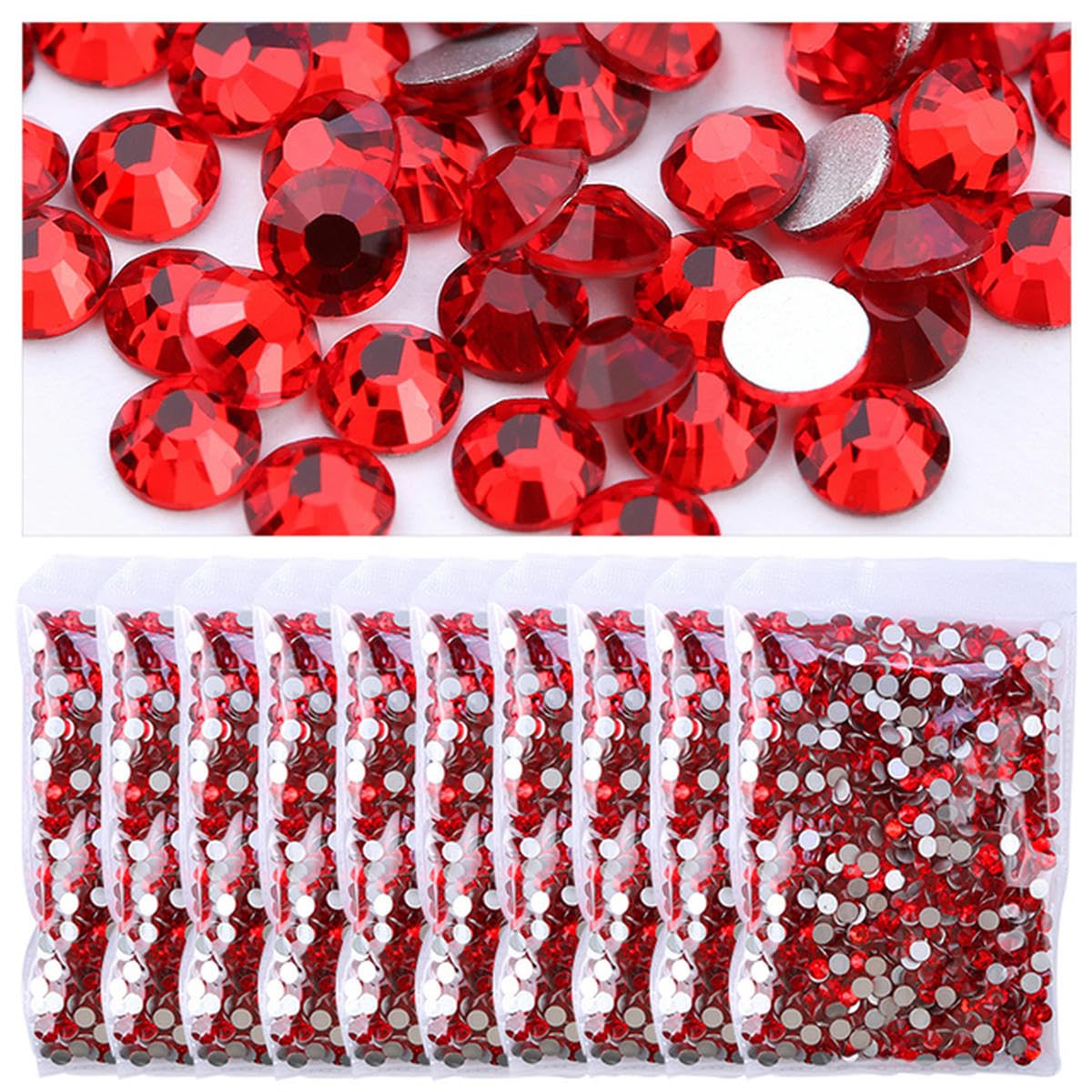 in großen Mengen Strasssteine für Kleidung, DIY, flache Rückseite, Diamant-Nagel-Strassdekorationen, Kristalle, AB-Glitzer, Gesichtskunst, Stein-siam-SS10 x 10 Beutel