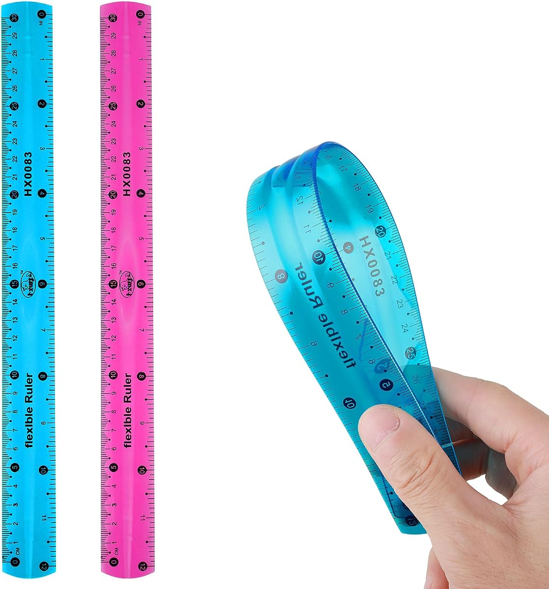 2 Pieces Flexible Ruler, 30cm/12inch Plastic Ruler Shatterproof Straight Edge Soft Bendable Clear Rulers for Kids & Adults School Classroom Office (Purple+Blue)