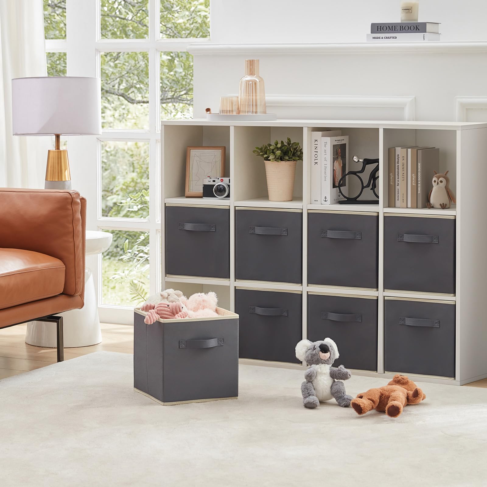 Lifewit Lot de 8 Cubes de Rangement Pliables, Panier en Tissu, Caisse, Boites Rangement avec Poignées, Organisateur pour Vetements, Jouets, 33 x 33 x 33 cm, 36 L, Gris