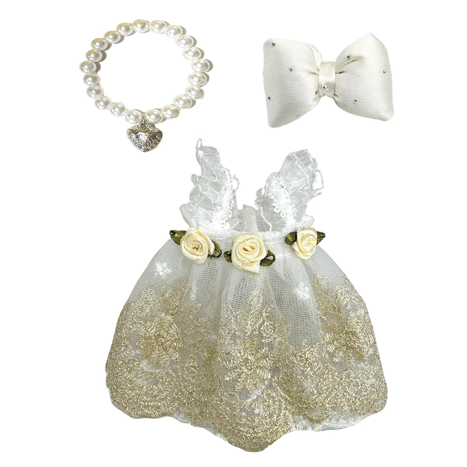 17cm Doll Clothes Set & Outfit Set for 17cm Dolls - Premium Fashion Dresses with Accessories, Luxury Chic Doll Clothing & Style Bundle Pearl Champagne