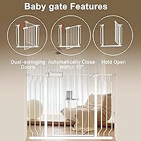 Vista 3 de ALLAIBB Soporte de presión extra ancho para puerta de bebé con cierre automático, puerta de seguridad de metal blanco para escaleras y puertas, a