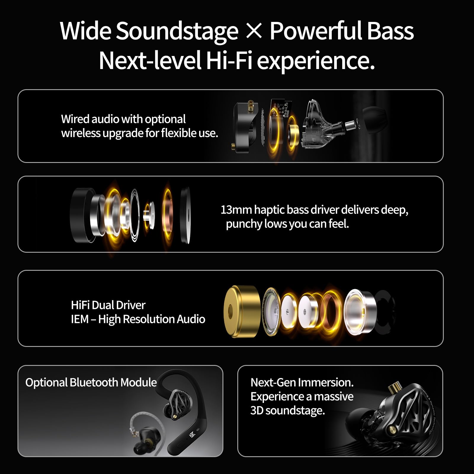 KZ Vibe X - Auriculares intraurales con monitor de oído, 2DD IEM Vibrations Sync con audio de graves profundos para audiófilos, músicos, aislamiento de ruido, auriculares con cable de ajuste cómodo
