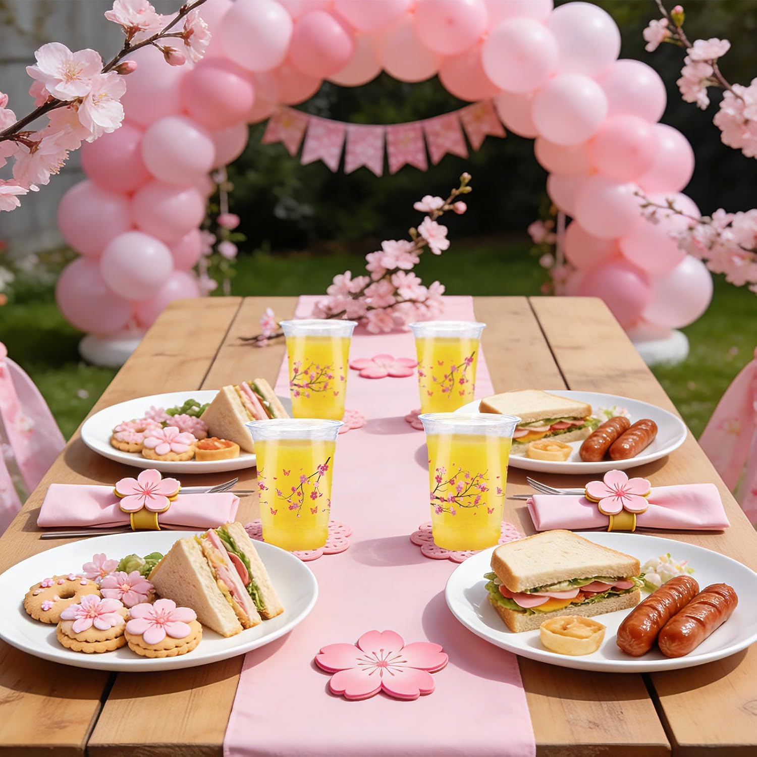 100 Pcs Cherry Blossom Plastic Cups 16 oz Spring Pink Floral Disposable Plastic Cups Cherry Blossom Flowers Clear Cocktail Glasses for Wedding Baby Shower Juice Drinking Snacks Coffee Party Supplies
