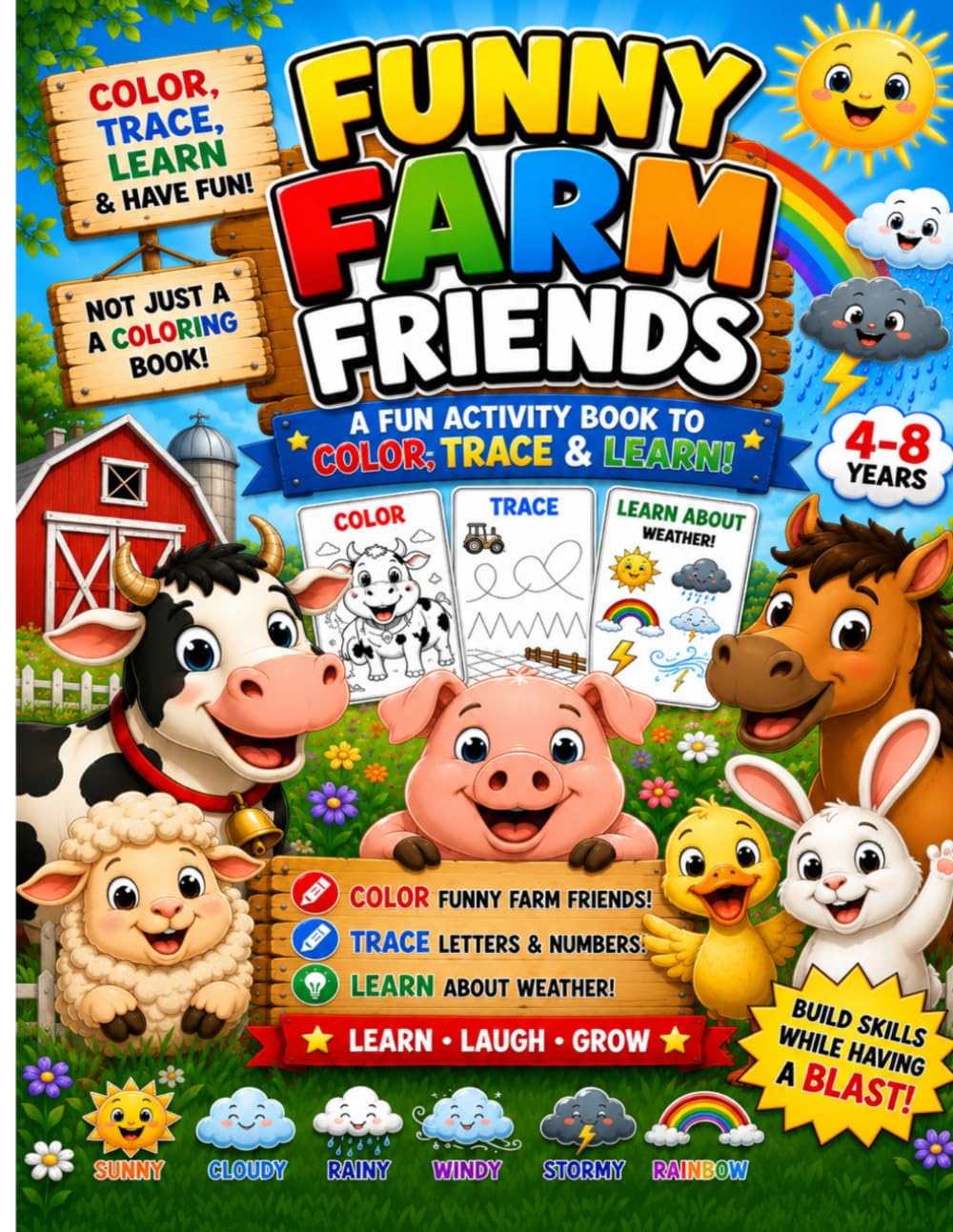 Funny Farm Friends trace and coloring book