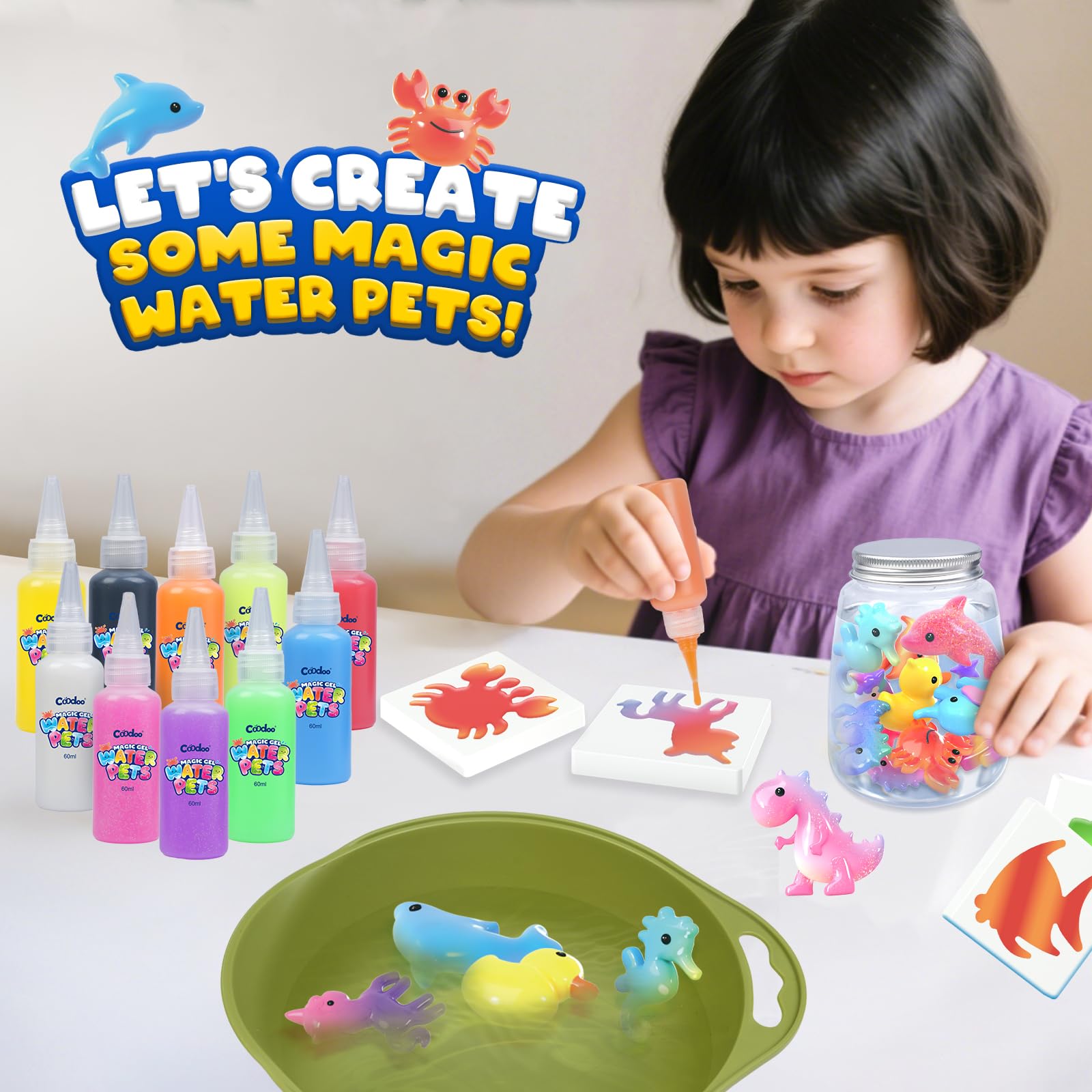 Magic Water Elf Toy Craft Kits for Kids, DIY Your Own Aqua Fairy Water Pets & Squishy Maker Toys with 10 Magic Gels and 8 Molds, Art Supplies Arts and Crafts for Kids Boys and Girls Ages 4-8 6-8