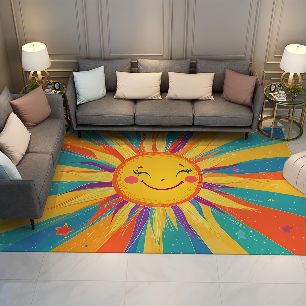 Tapis bohème coloré 120x150cm abstrait soleil lavable