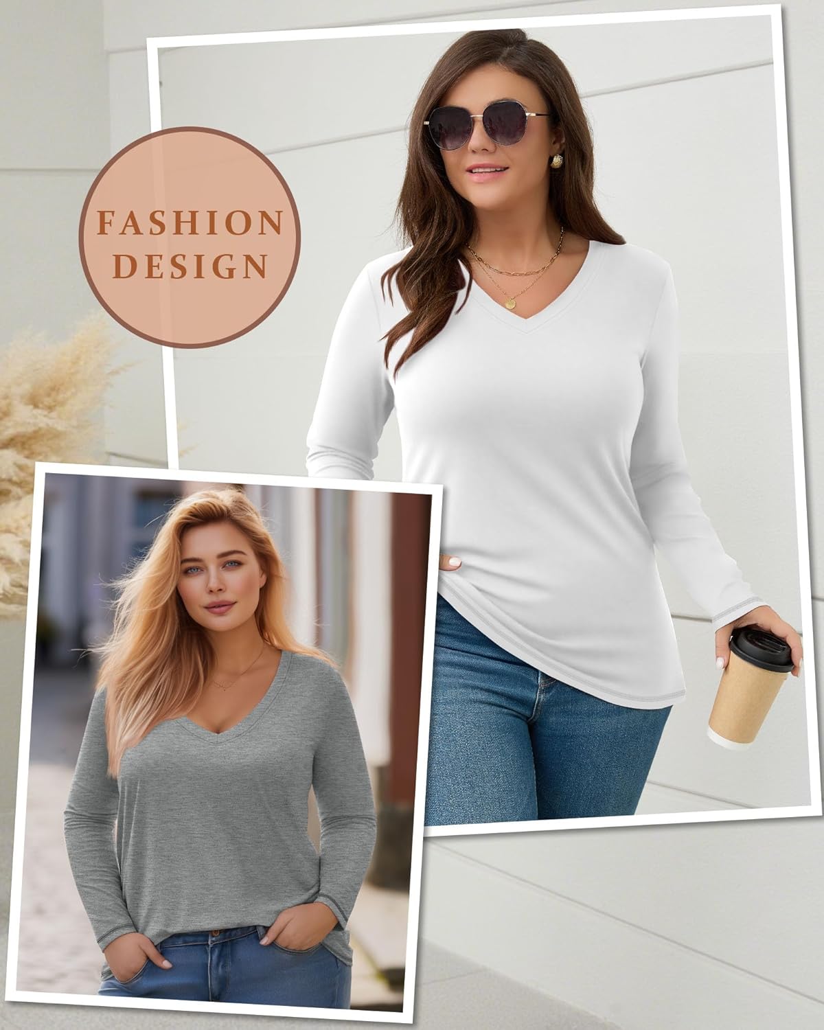 3 Pack Women's Plus Size T Shirts, Casual Long Sleeve Tops V Neck Basic Shirts Fall Loose Fit Soft Tops - Image 4