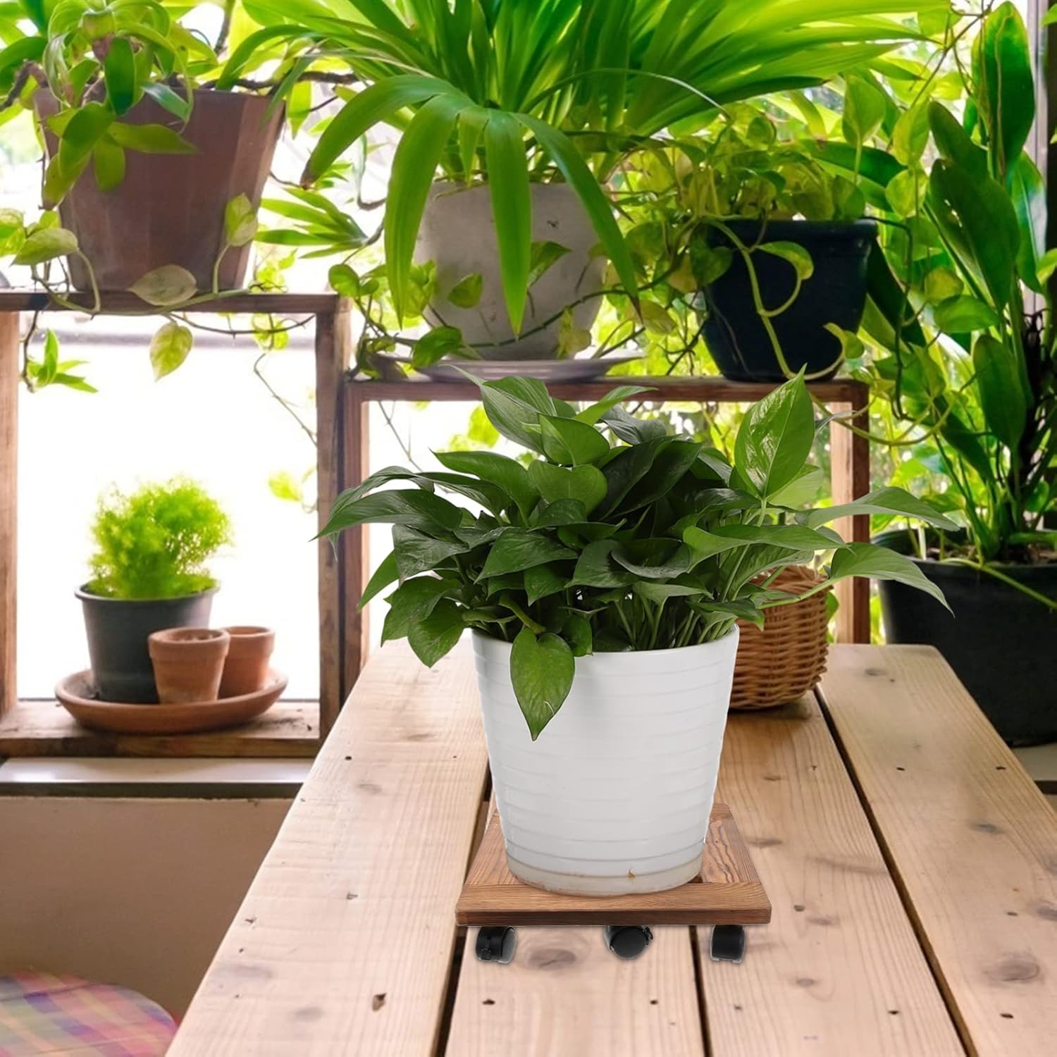 Yardwe 1pc Flower Pot Tray Flower Pot Mover with Wheels Rolling Plant Stand Plant Square Outdoor Lockable Patio Outdoor Roller Flower Pot Planter Wood Plant Plastic Dish Rack Pulley