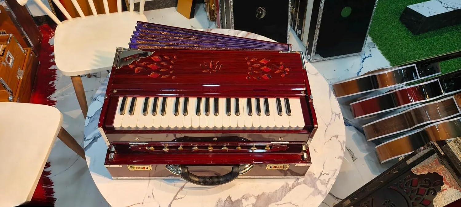 NamasteHimalayas Premium Professional 2-Reed Harmonium with Original German Jubilate Reeds – Mahogany Glossy Finish