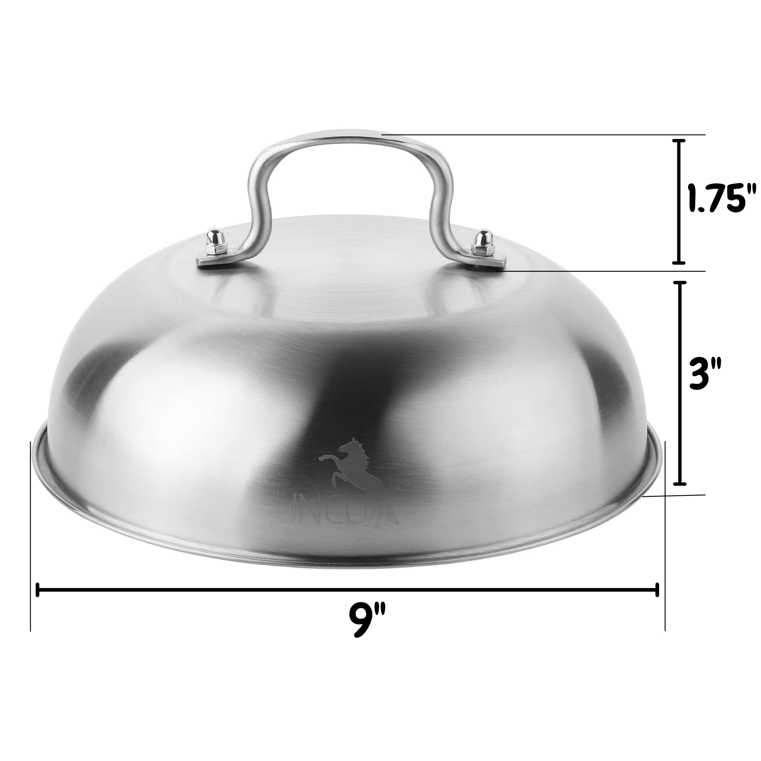 UNCO Melting Dome, 9 Inch, Stainless Steel, Cheese Melting Dome, Round Basting Cover, Grilling