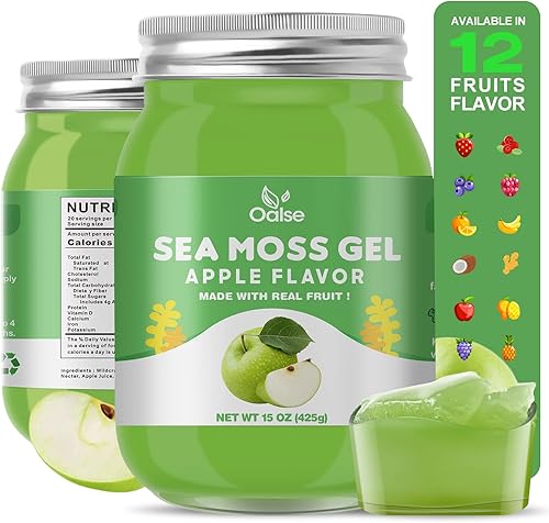 Gel de musgo marino lleno de 92 minerales esenciales y vitaminas, 15 onzas de gel nutritivo de masa marina para niños y adultos sabor manzana