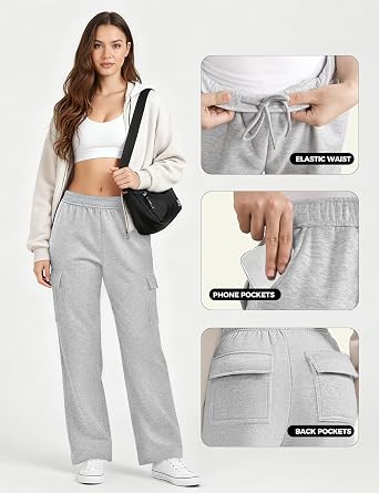 Cargo Sweatpants for Women Fleece Jogger Pants Casual Baggy Trousers Athletic Long with Pockets Trendy