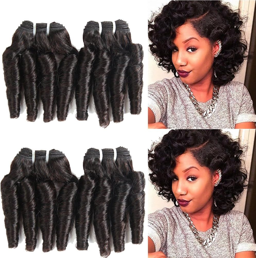 Ms Taj Brazilian Funmi Hair 4 Bundles 8A Loose Wave Virgin Hair Spiral Curl Human Hair Bundles 100% Unprocessed Curly Weave Human Hair Extensions 50g/Pc Natural Black (funmi 8 8 8 8)