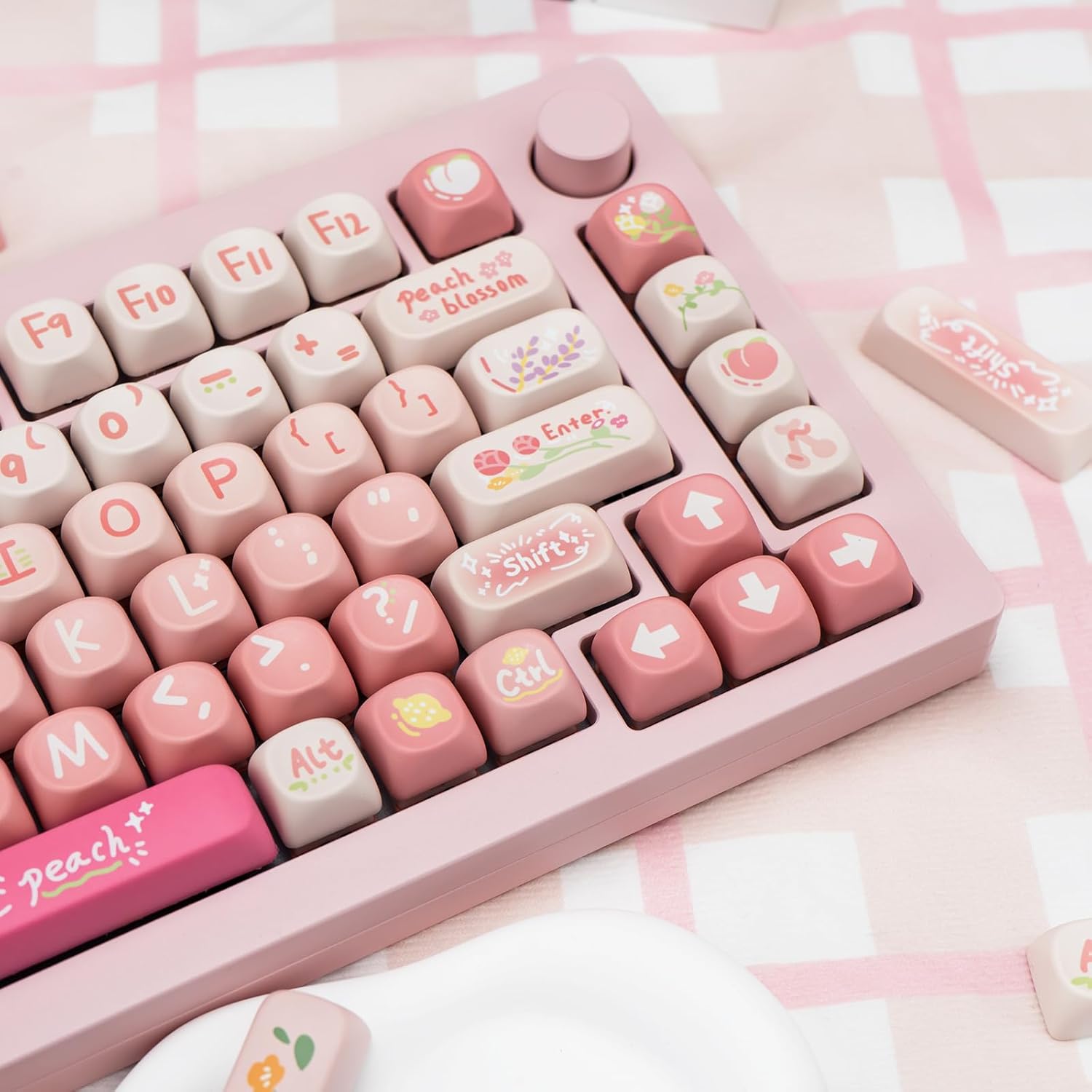 128 Key Peach PBT Keycap Set, MOA Profile, Dye-Sublimation, Cute Keycaps for for Cherry Gateron MX Switches Mechanical Gaming Keyboard (Pink)