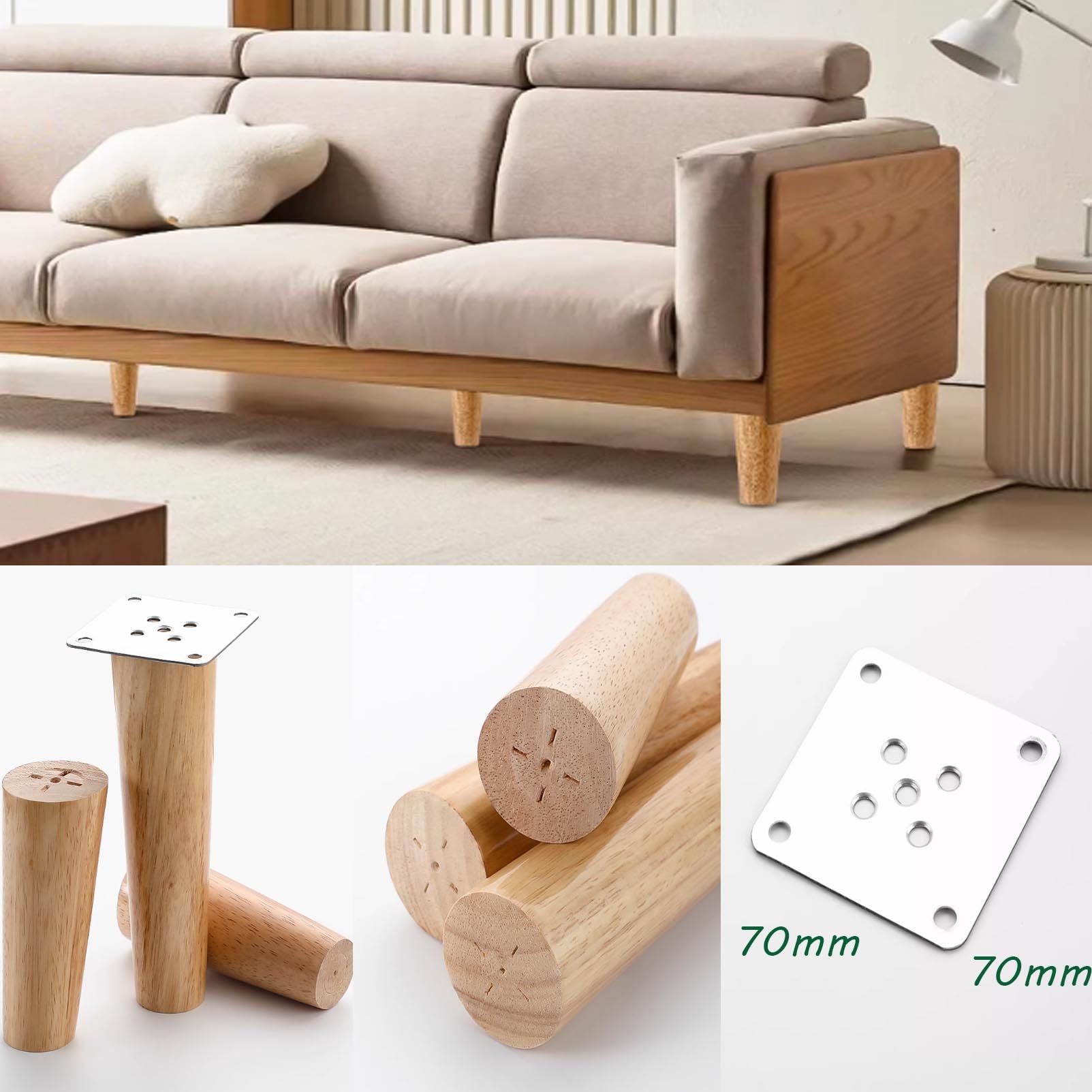Drewniane nogi meblowe, 4 szt., dębowe nóżki zastępcze do sofy, stolika kawowego, szafki TV i krzesła, DIY, 10 cm, trwałe akcesoria do obróbki drewna