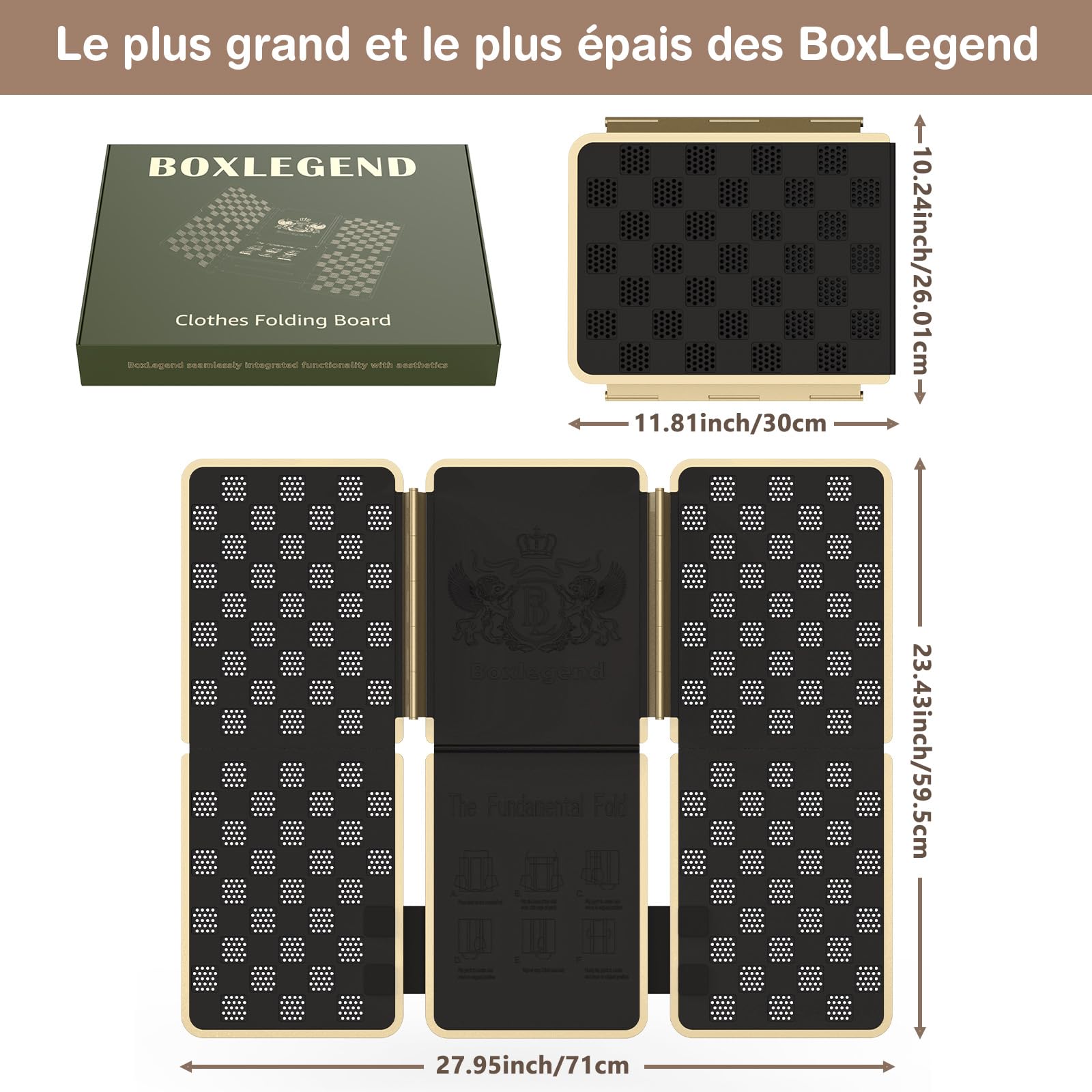 BoxLegend V7 Plieur de Vetement, Planche a Plier le Linge, Plieuse Linge à bords métalliques pour T-shirts, Pulls, Chemises, Pantalons, Noir
