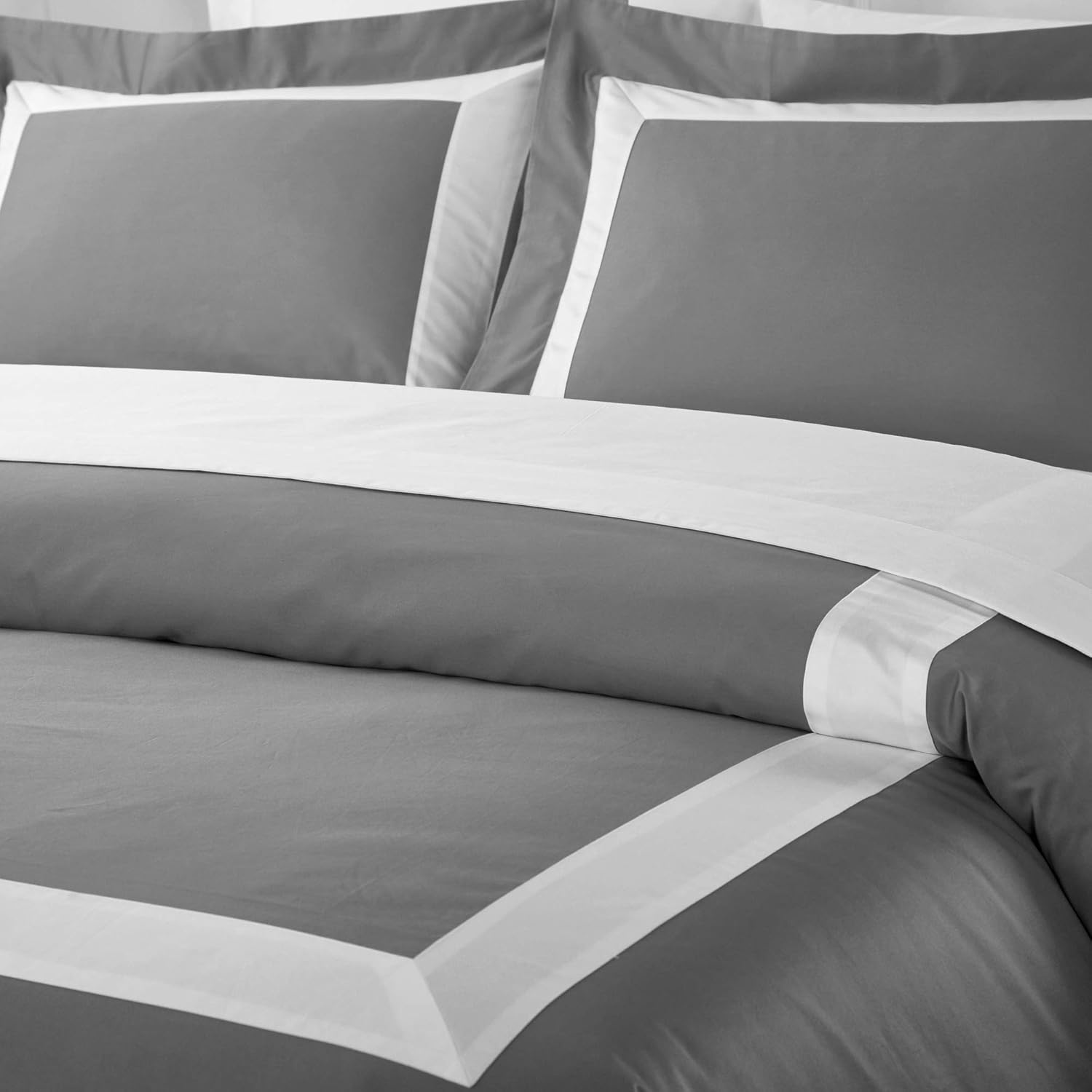 Casabolaj Bicolore Collection Duvet Covers Set 3 Pieces Do Not Include Filling Classic European 100% Egyptian Cotton Sateen Luxury 400 Thread Count Frame Patchwork Manufacturing(Grey/White,King)