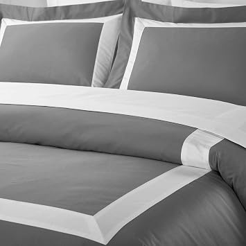 Casabolaj Bicolore Collection 3 Pieces Duvet Cover Set 100% Egyptian Cotton Sateen 400 Thread Count Bedding Sets Queen King-Frame Patchwork Manufacturing-Grey/White Color (Full)