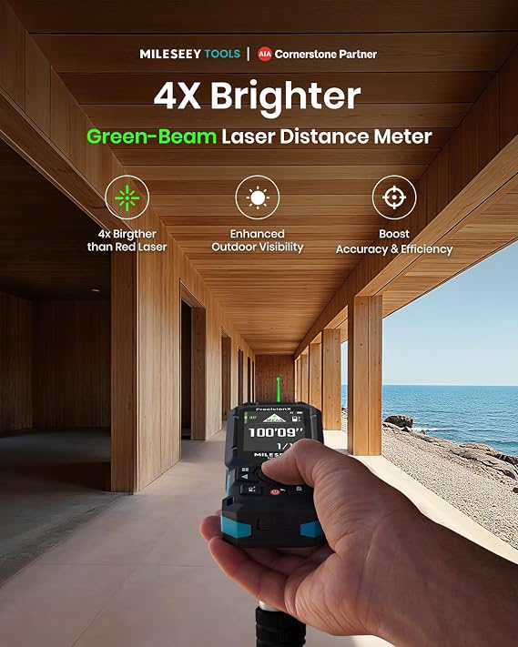 MILESEEY S50 Green-Beam Laser Distance Measure - 400ft Laser Measure, P2P, Side-Laser Alignment, Rechargeable, 2.4 IPS Backlit Display, Area/Volume Measurement, 8 Units, Indoor&Outdoor