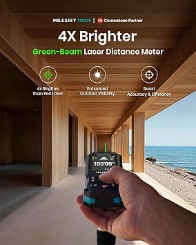MILESEEY S50 Green-Beam Laser Distance Measure - 400ft Laser Measure, P2P, Side-Laser Alignment, Rechargeable, 2.4 IPS Backlit Display, Area/Volume Measurement, 8 Units, Indoor&Outdoor
