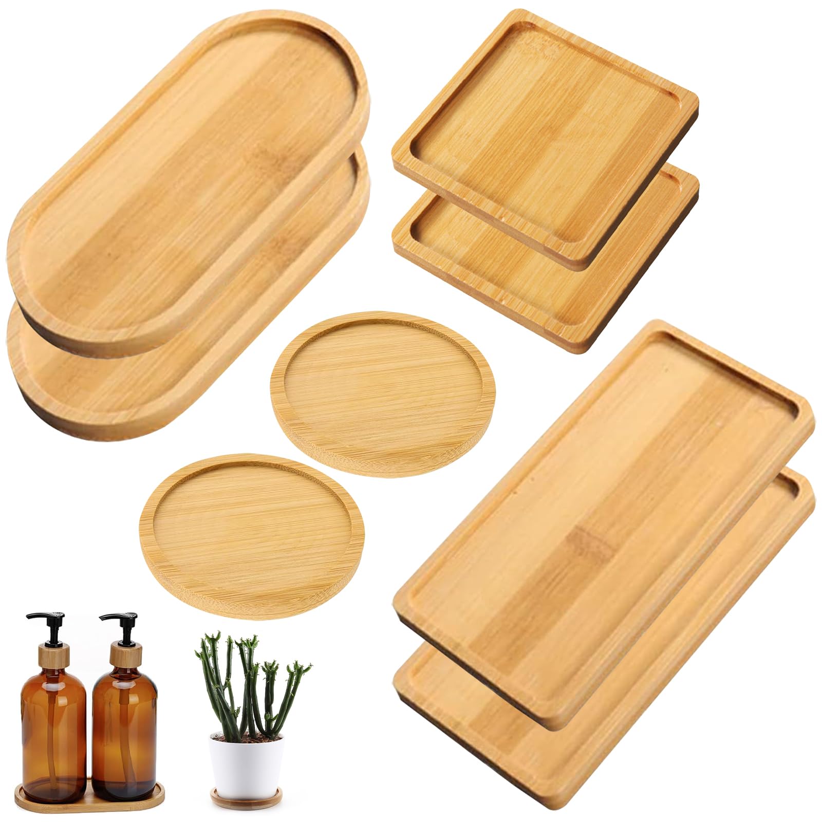 YOUNGSAY 8 Stck Kleines Tablett Bambus, Natrlicher Tablett Klein Bambus,  Handgefertigt Tabletts Klein fr Trinkbecher, Lebensmittel und Blumentpfe  (4 Formen) : Amazon.de: Kche, Haushalt & Wohnen