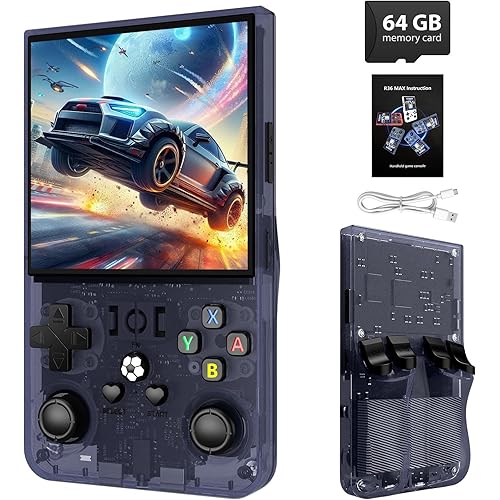 R36MAX Retro Handheld Game Console - 64GB Preloaded Classic Video Games, Support 30+ Simulators, Linux-Powered Portable Game Emulator Console with 4.0-in HD IPS Screen (Transparent Gray)