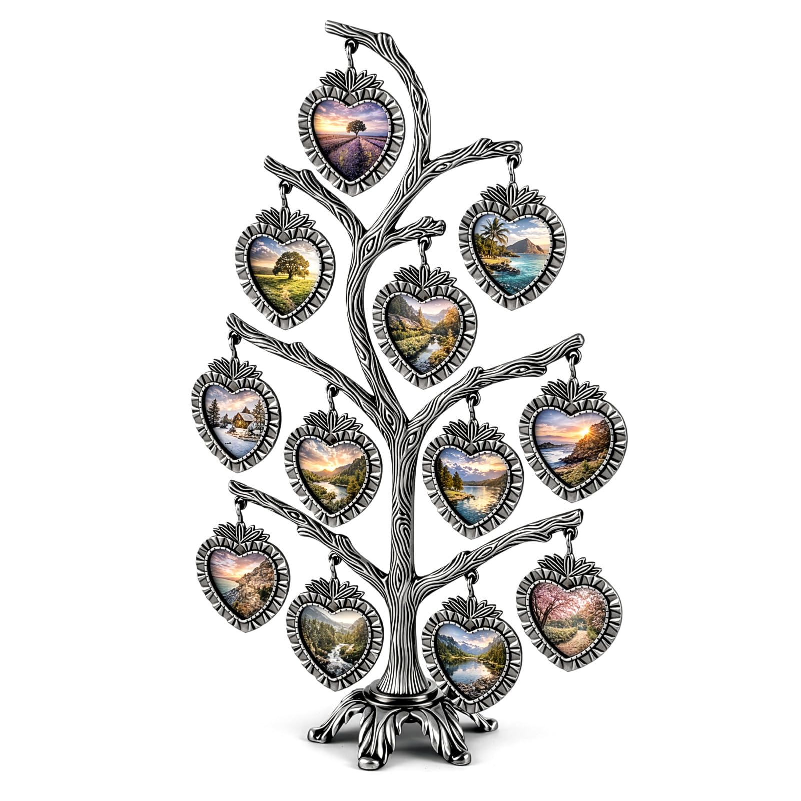 Metal Family Tree Photo Frame with 12 Hanging Heart Shaped Picture Frames, Black Personalized Photo Display Tree for Home Living Room Bedroom Wall Decor