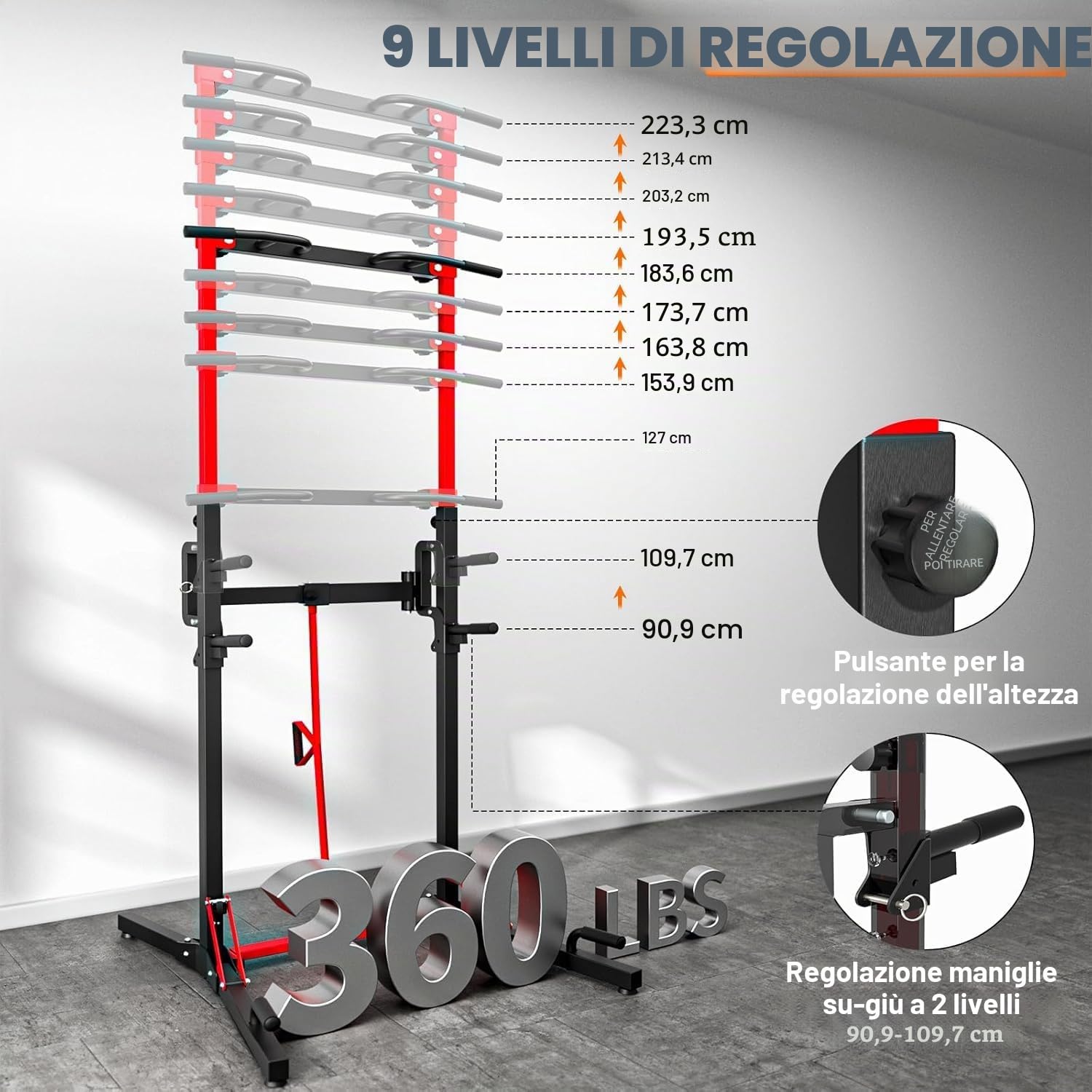 ONETWOFIT Power Tower pieghevole Dip Station Barra per trazioni, Regolabile in altezza Multifunzione stazione di potenza per la Palestra di casa Allenamento Ginnastica espandibile (BLACK-3)