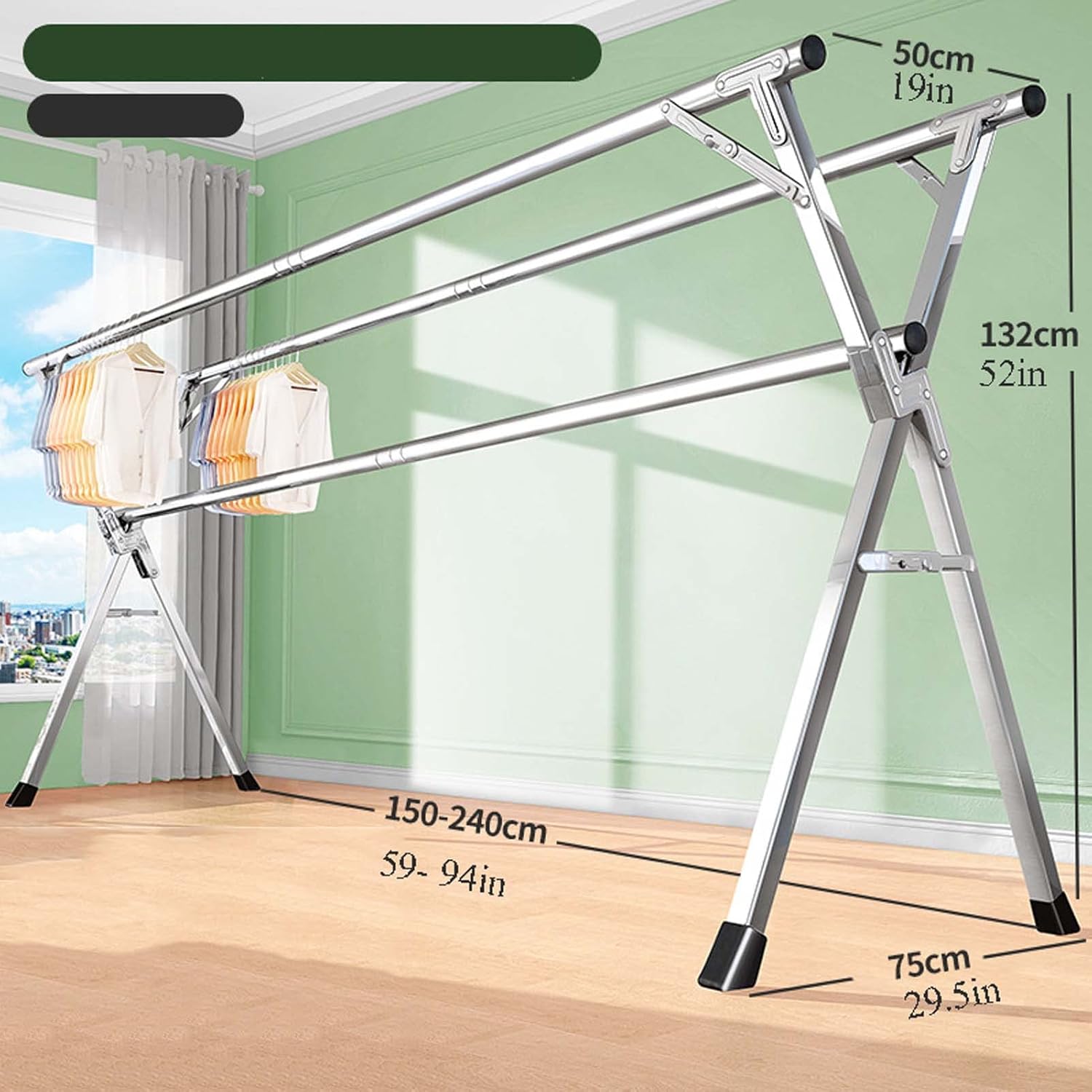 Heavy Duty Laundry Drying Rack, Stainless Steel, 150cm/59in, Clothes Drying Rack