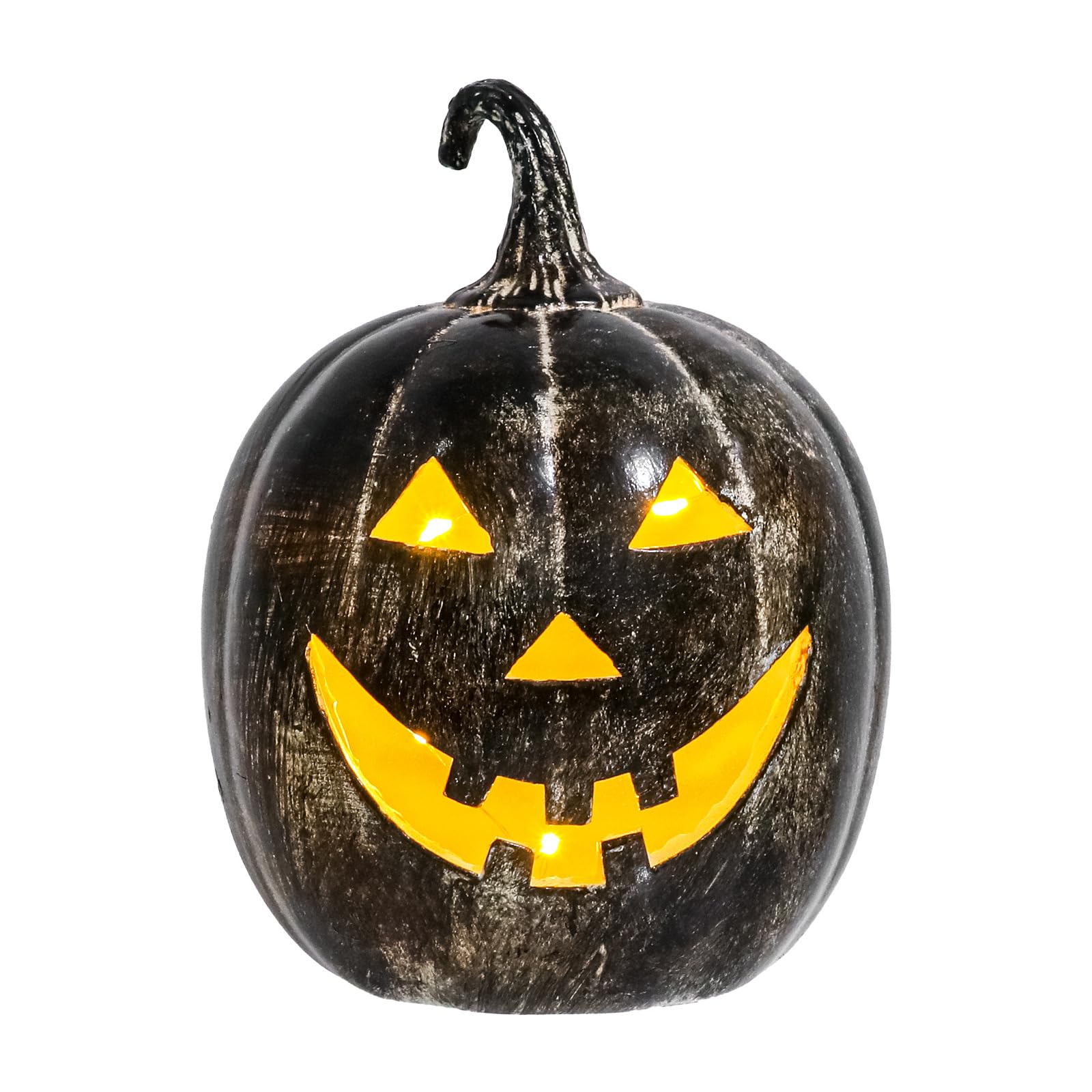 Halloween Resin Pumpkin LED Lantern,Waterproof Fall Decor, Black, L