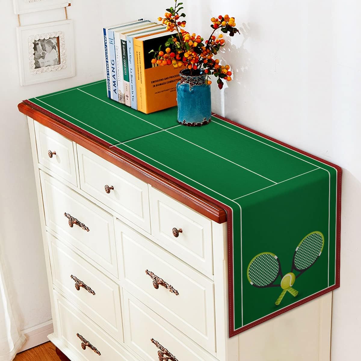 Vohado Tennis Court Table Runner for Tennis Themed Birthday Party Decoration Dining Room Kitchen Home Decor (13" x 72")