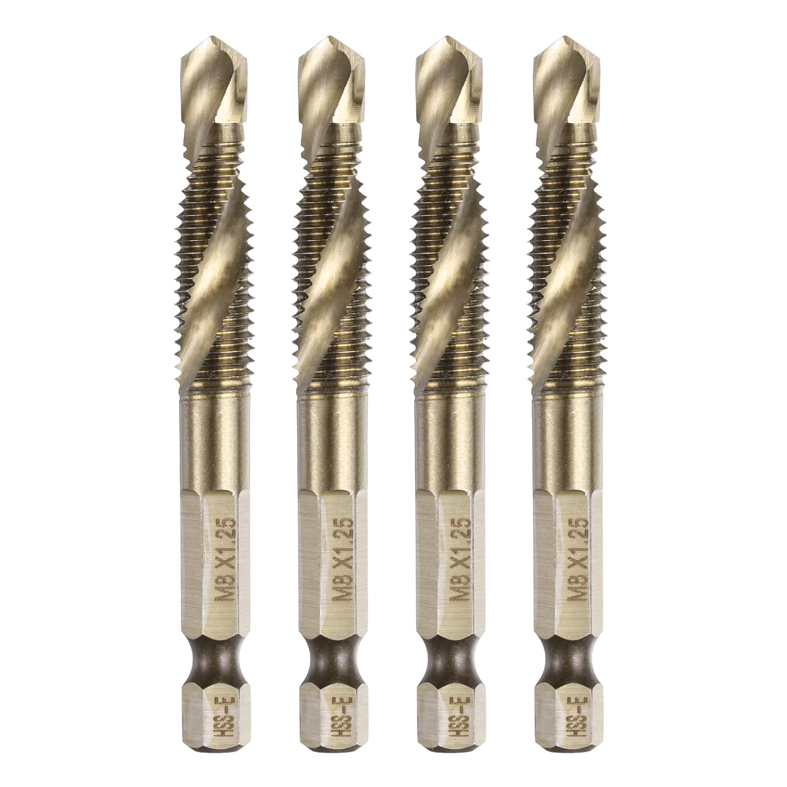 QUARKZMAN 4pz Punte Trapano Maschi Filettare Metrici M8 x 1.25 Attacco Esagonale 1/4" Acciaio Alta Velocità Kit Foratura Filettatura