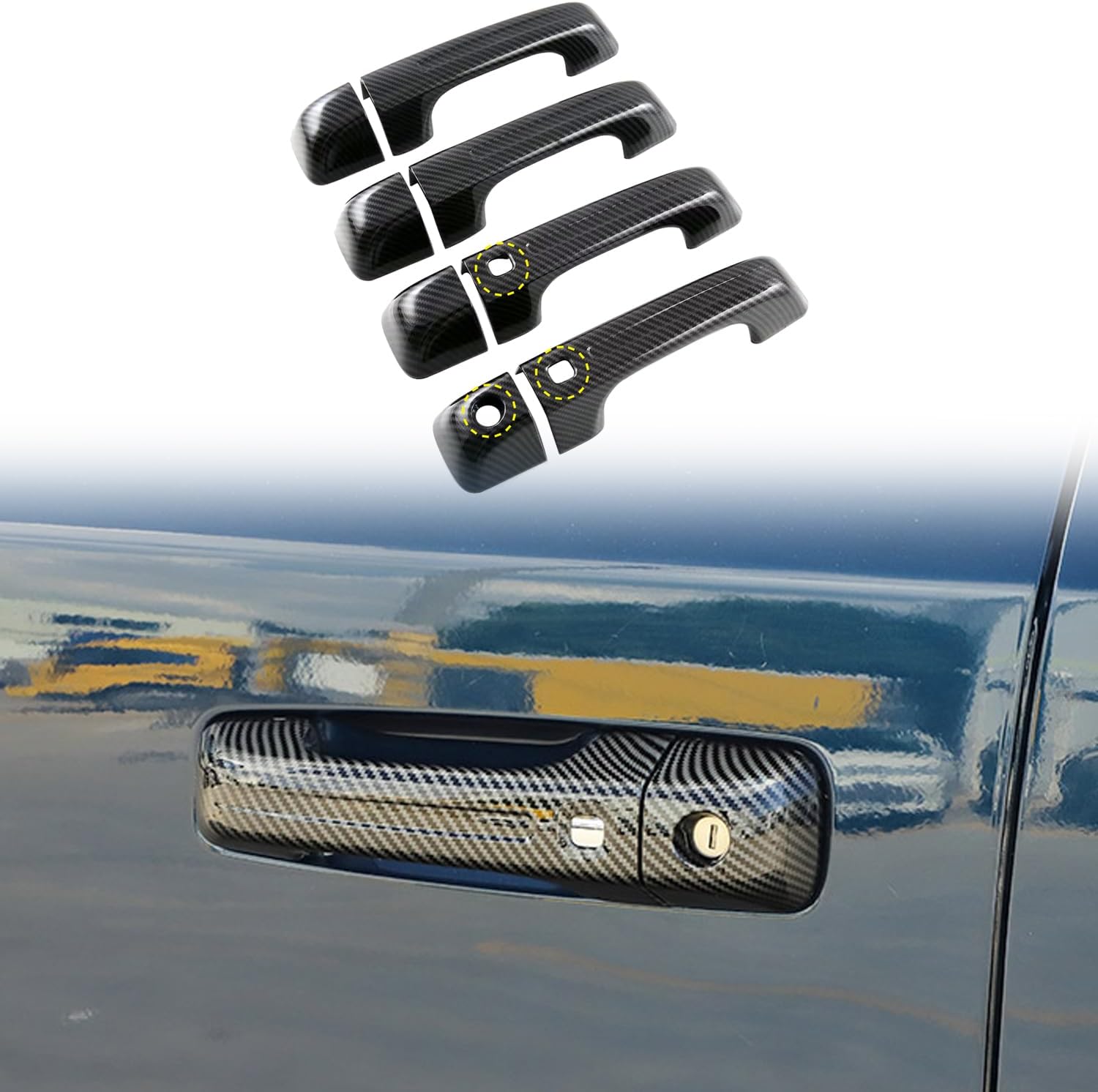 for Dodge Ram 1500 TRX 2021-2023 Carbon Fiber Black Side Door Handle Cover Trim with Smart Hole 8pcs Car Accessories