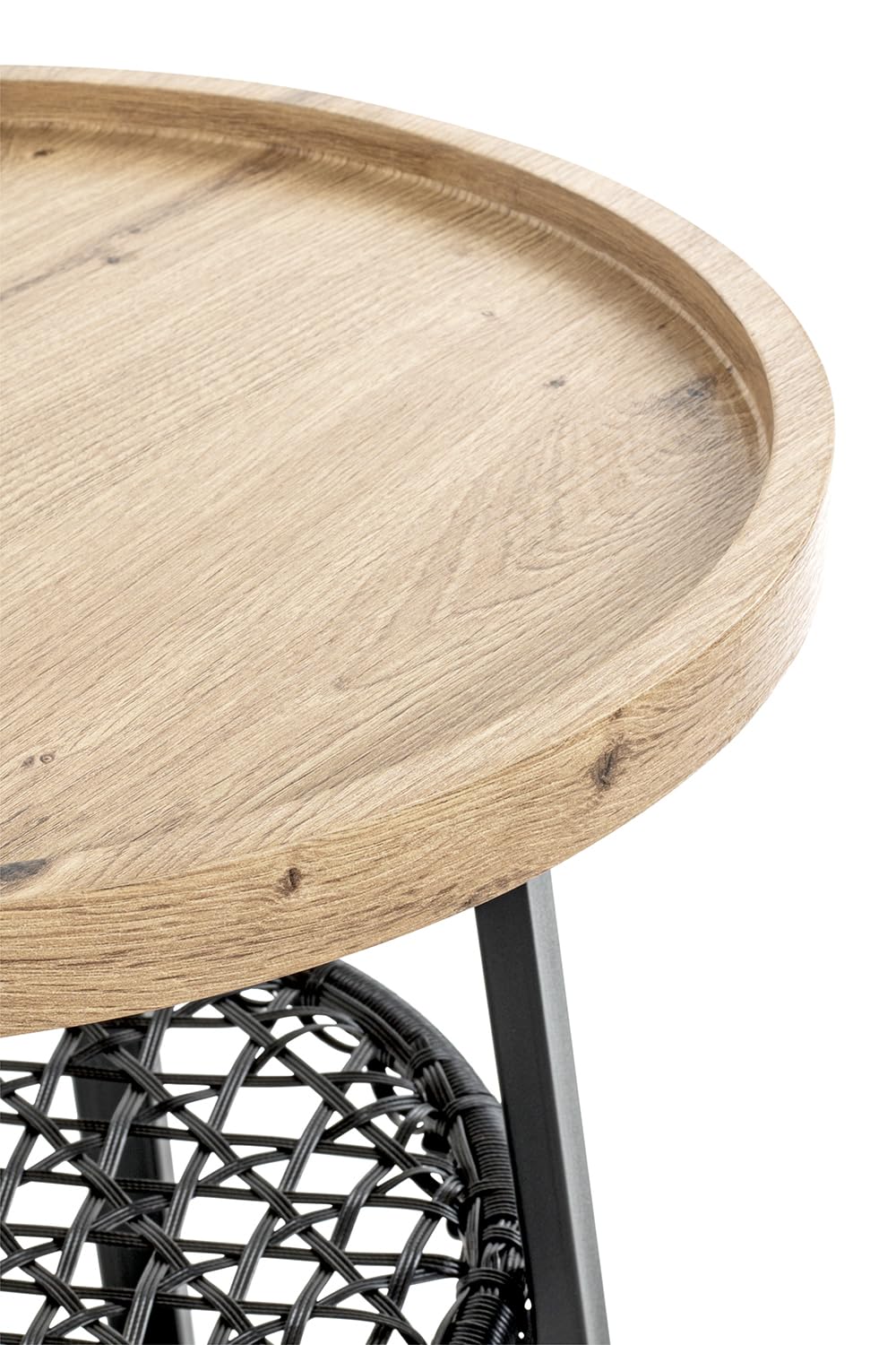 HAKU Table d'appoint chêne Clair, Noir, MDF, Métal, PVC - Dim.: H 55 x Ø 50 cm, Style: Moderne