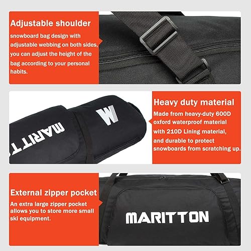 Miniatura 5 de MARITTON Combo de bolsa acolchada para snowboard y botas, almacenamiento de transporte de snowboard hasta 65.0 in y botas hasta talla 13, bolsas de