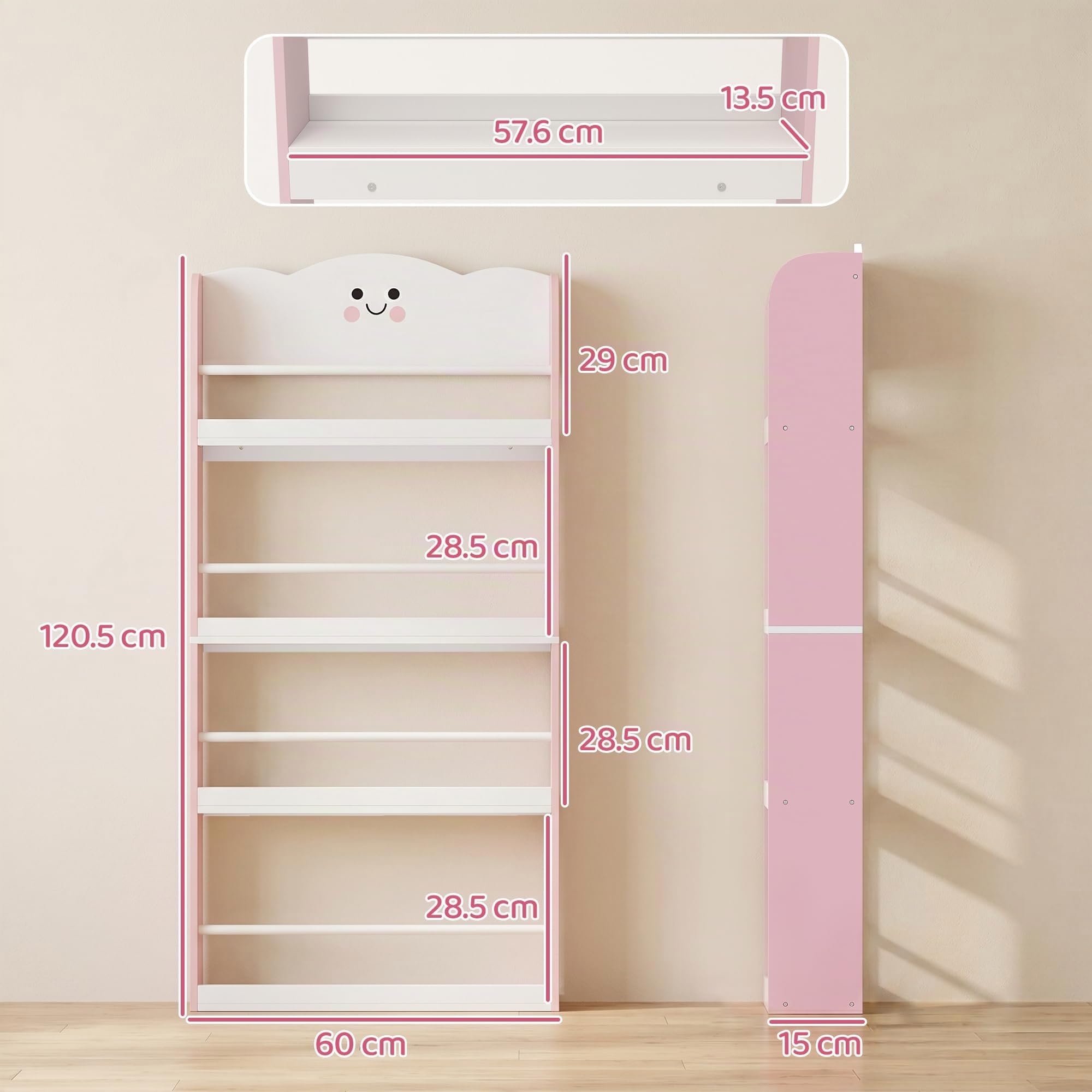 AIYAPLAY Libreria Montessoriana per Bambini 3-6 Anni 60x15x120.5cm Rosa